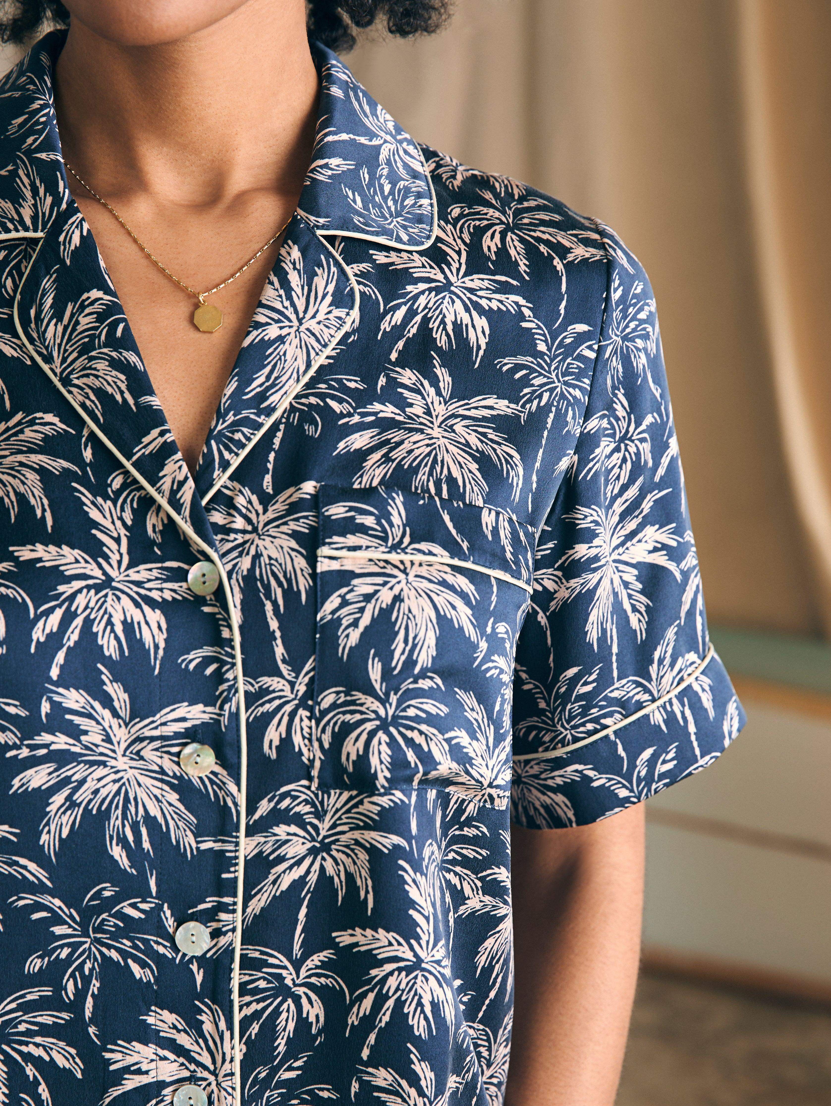 Sandwashed Silk Short Sleeve Pj Set - Navy Tropic Trees | Faherty Brand