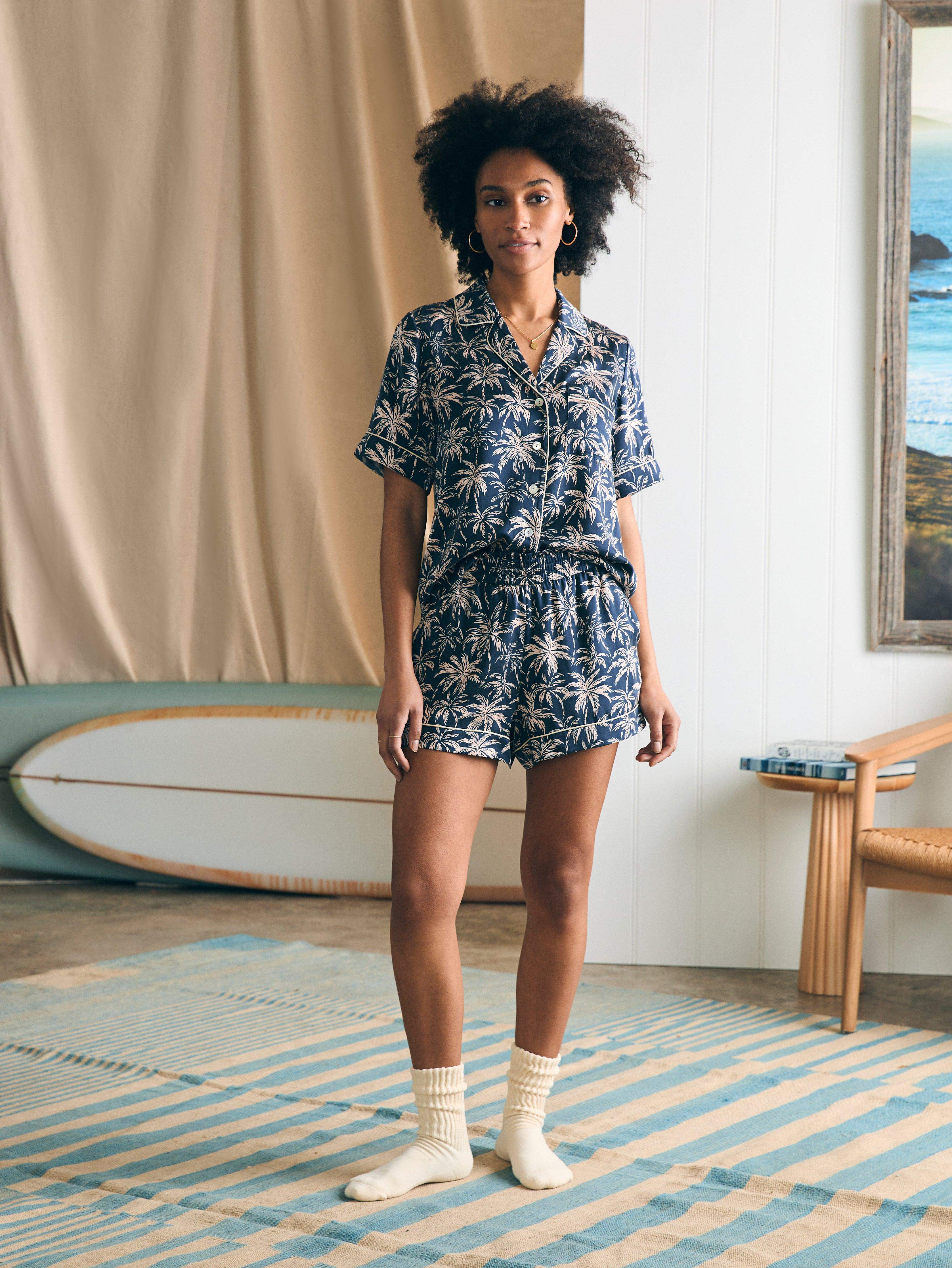 Sandwashed Silk Short Sleeve Pj Set - Navy Tropic Trees | Faherty Brand