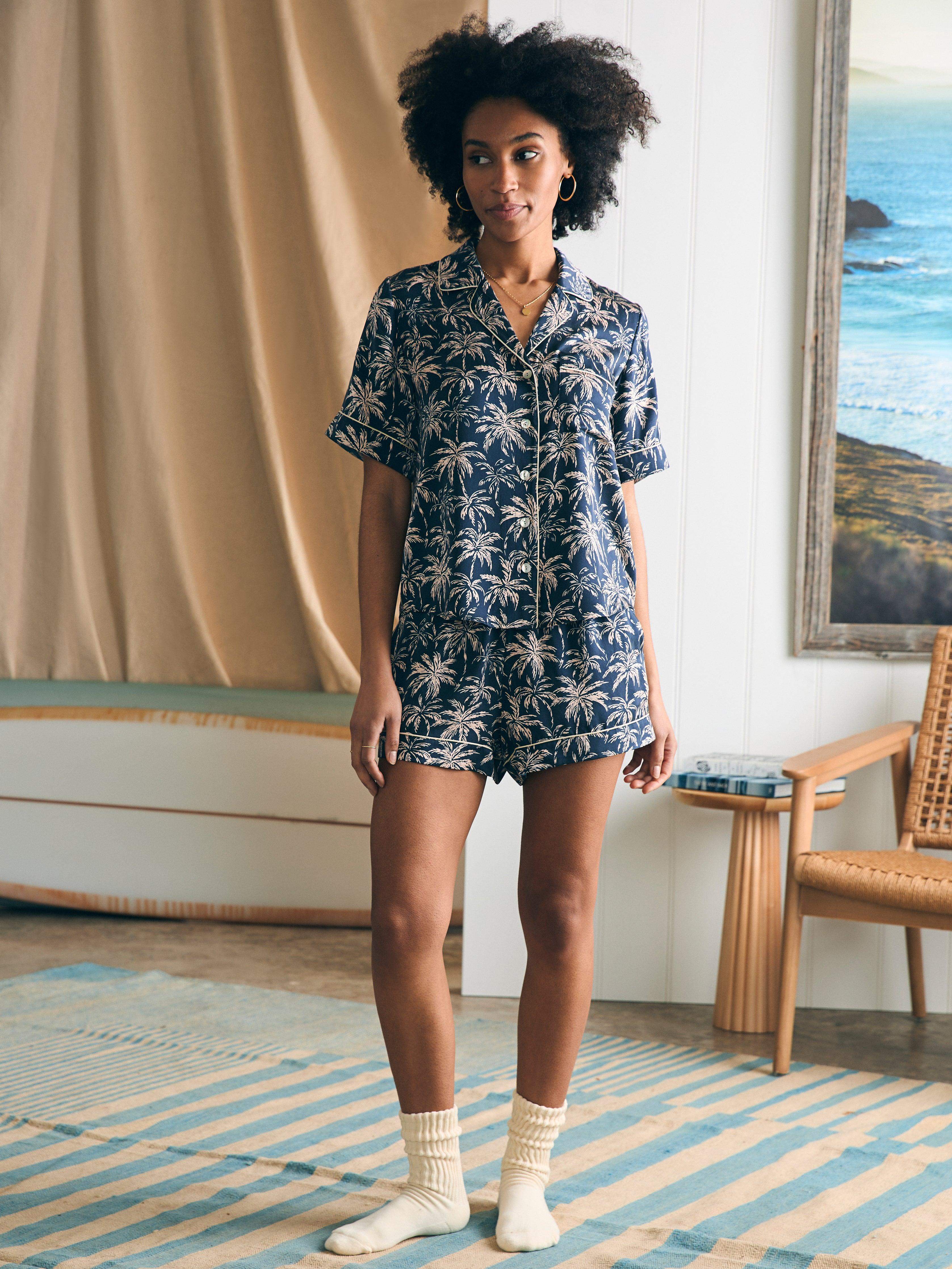 Sandwashed Silk Short Sleeve Pj Set - Navy Tropic Trees | Faherty Brand