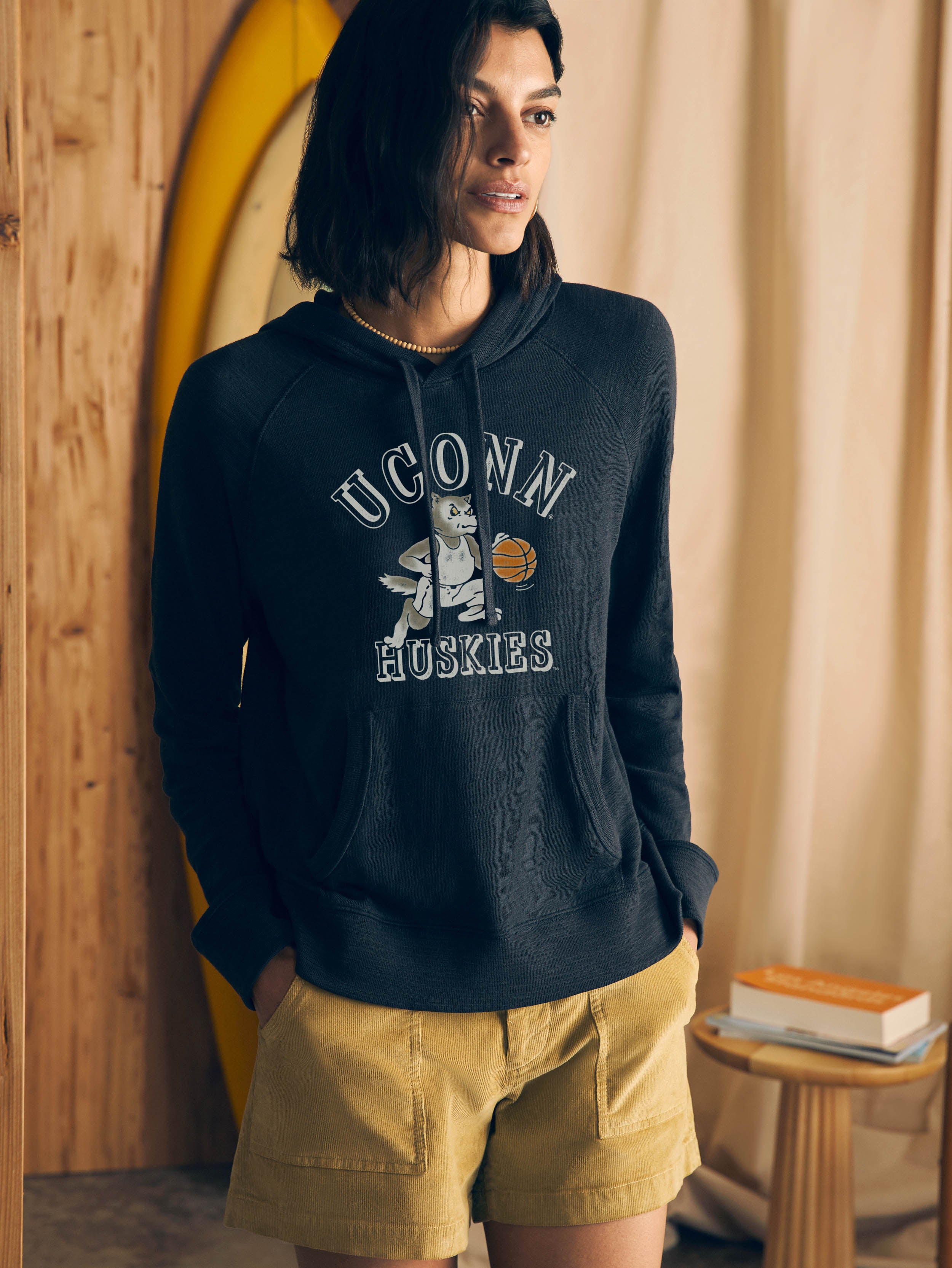 University of Connecticut Sunwashed Slub Hoodie - Blue Nights | Faherty Brand