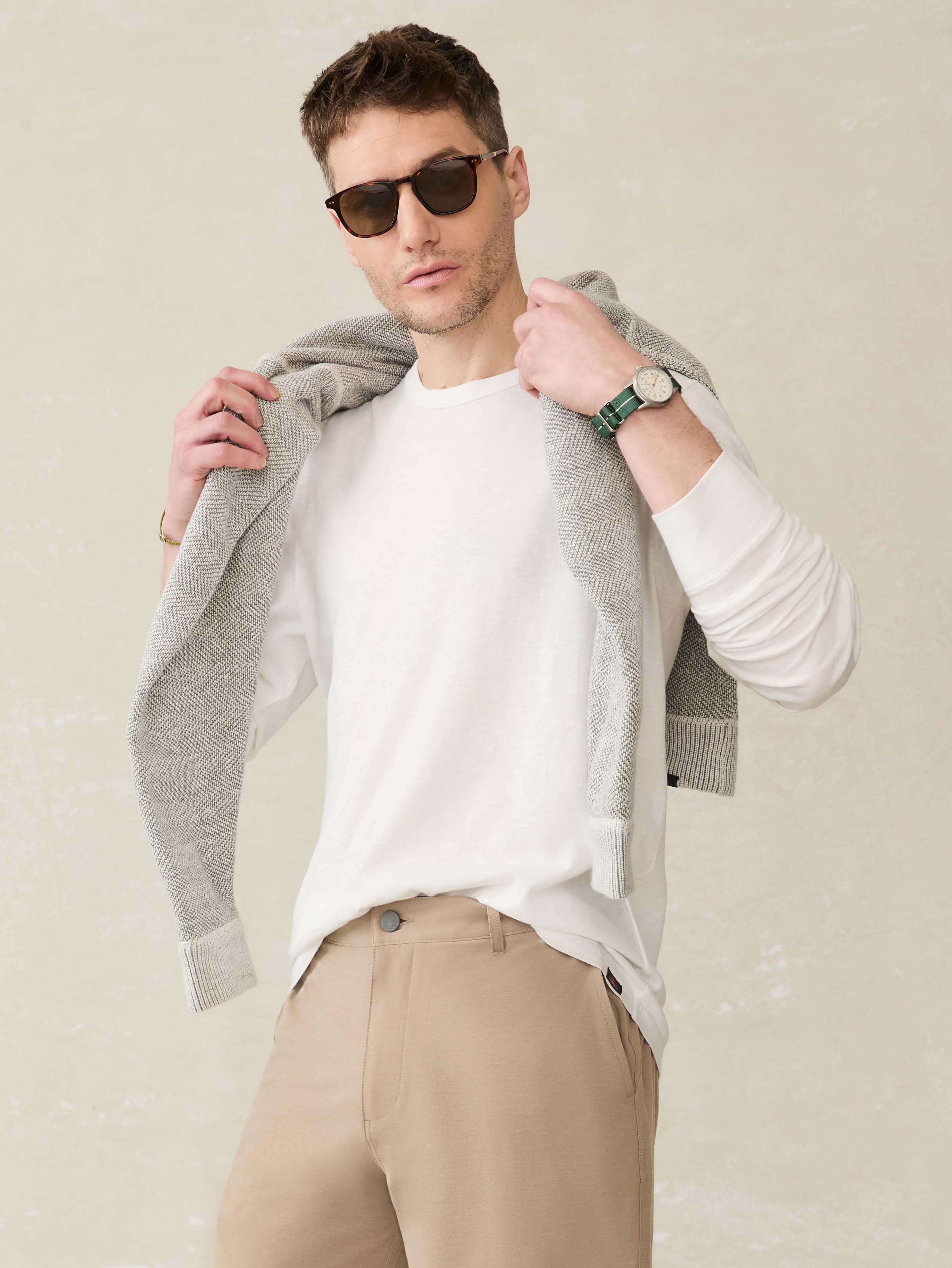 Long-Sleeve Sunwashed Tee - White | Faherty Brand