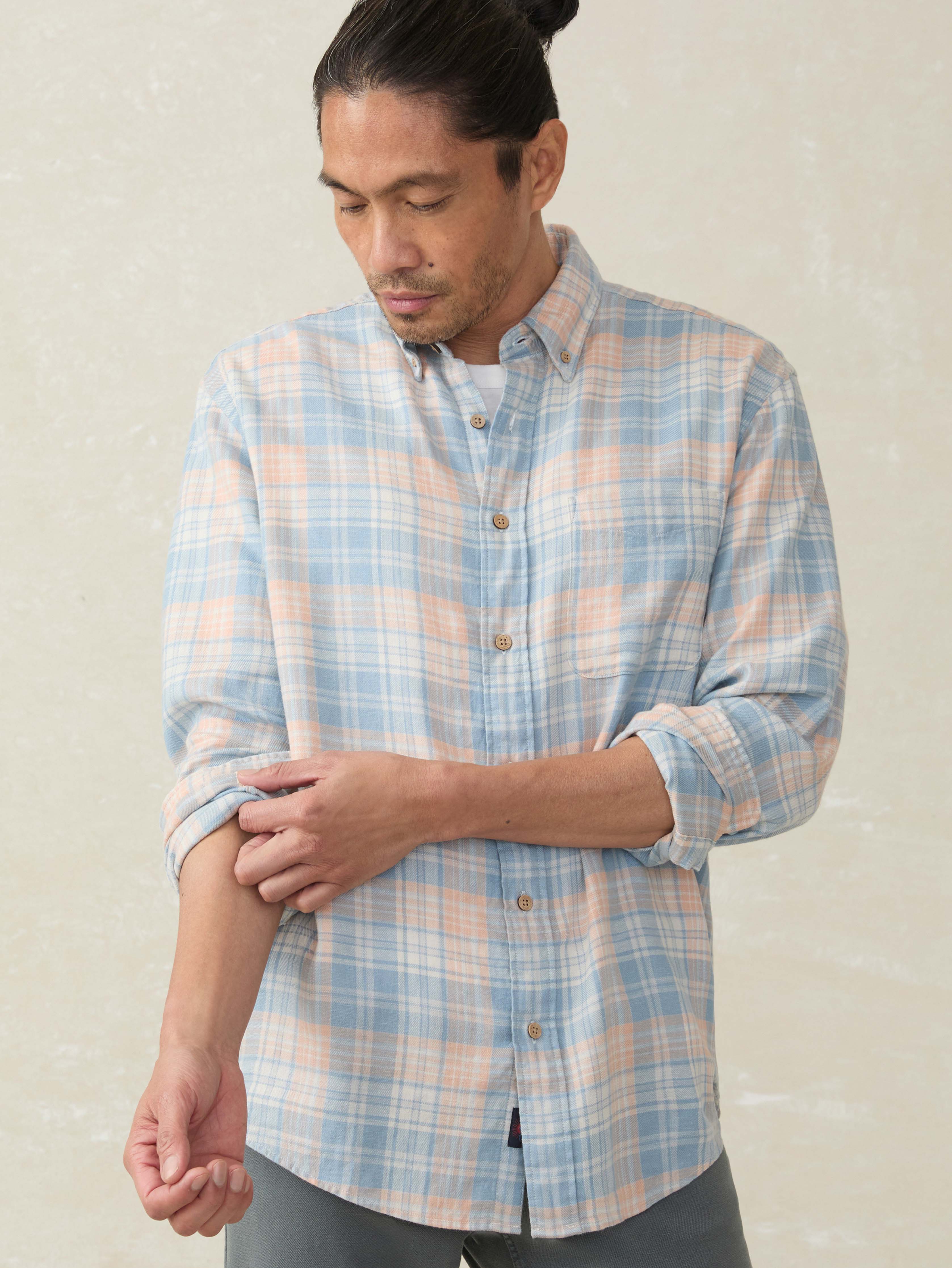 Long-Sleeve Breeze Shirt - Coral River Plaid