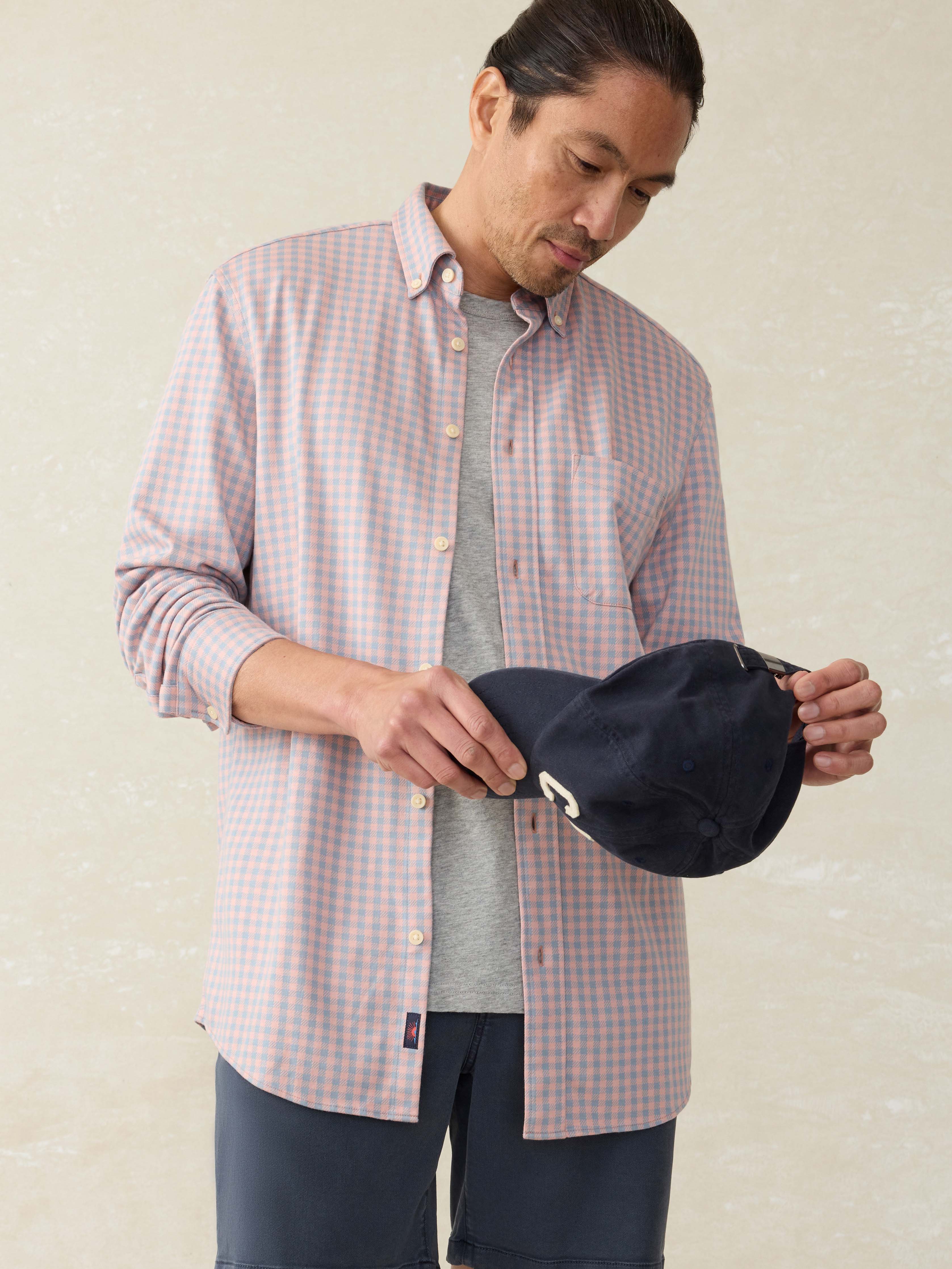 Coastline Knit Shirt - Blue Coral Gingham | Faherty Brand