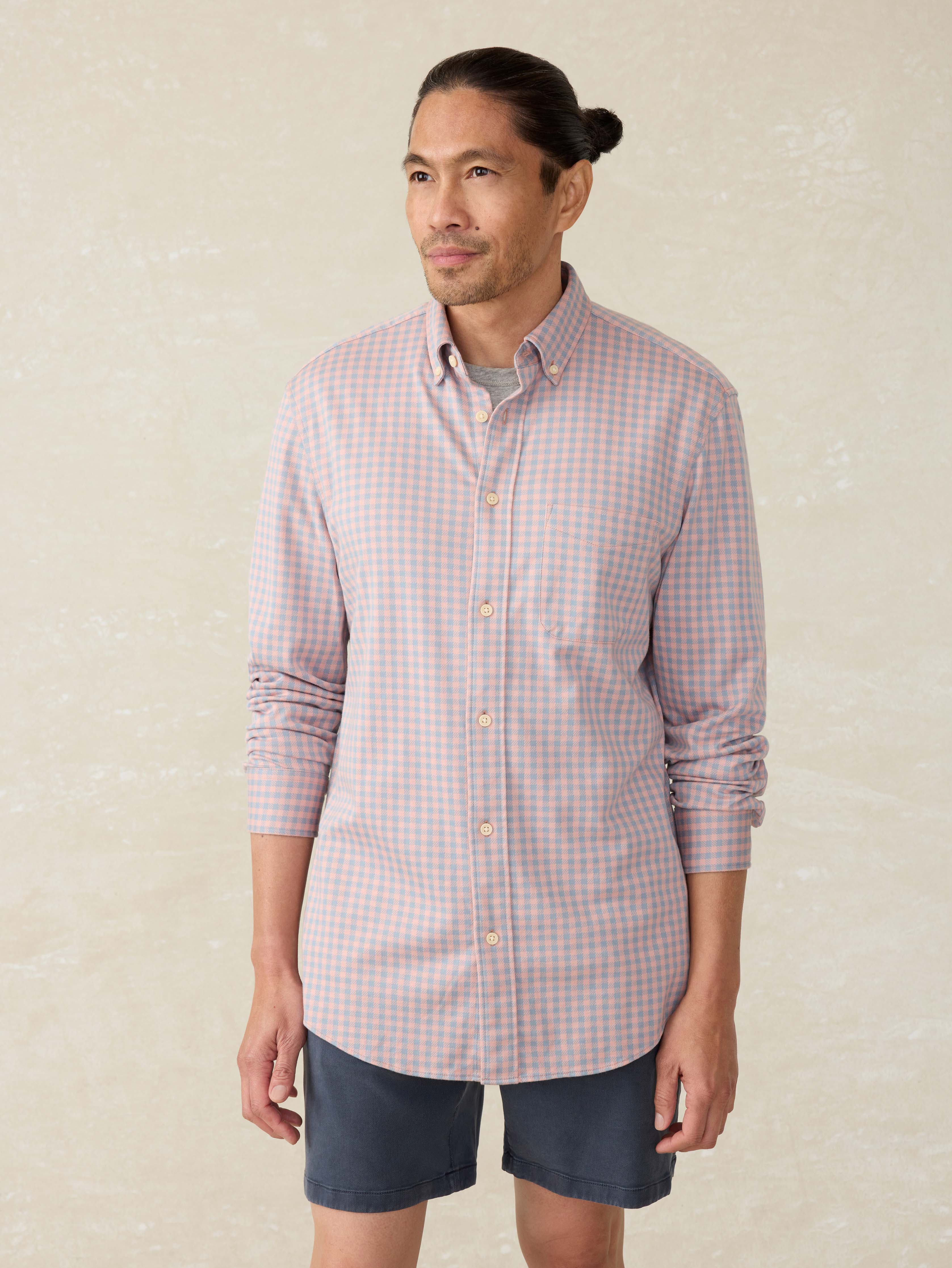 Coastline Knit Shirt - Blue Coral Gingham | Faherty Brand