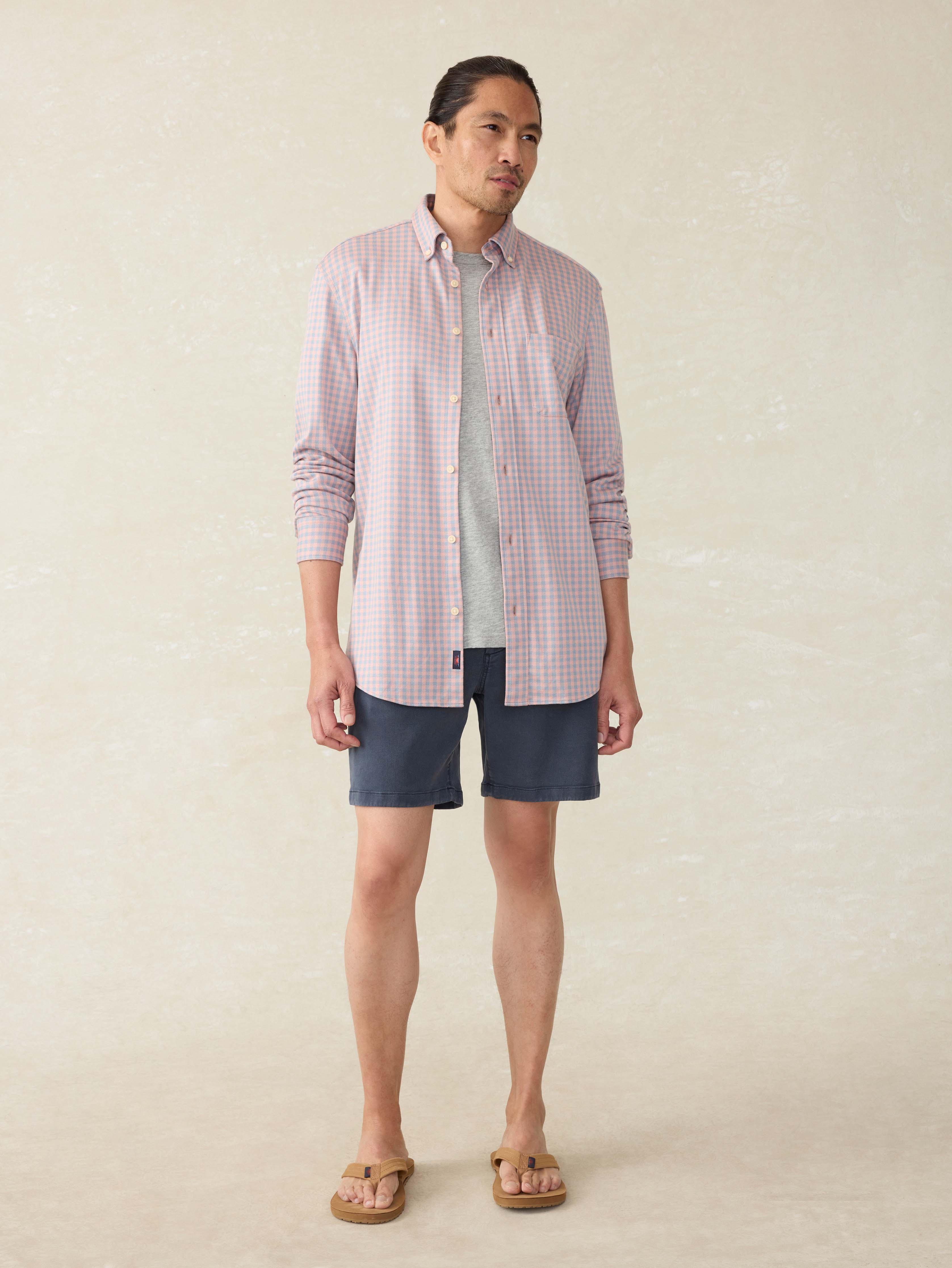 Coastline Knit Shirt - Blue Coral Gingham | Faherty Brand