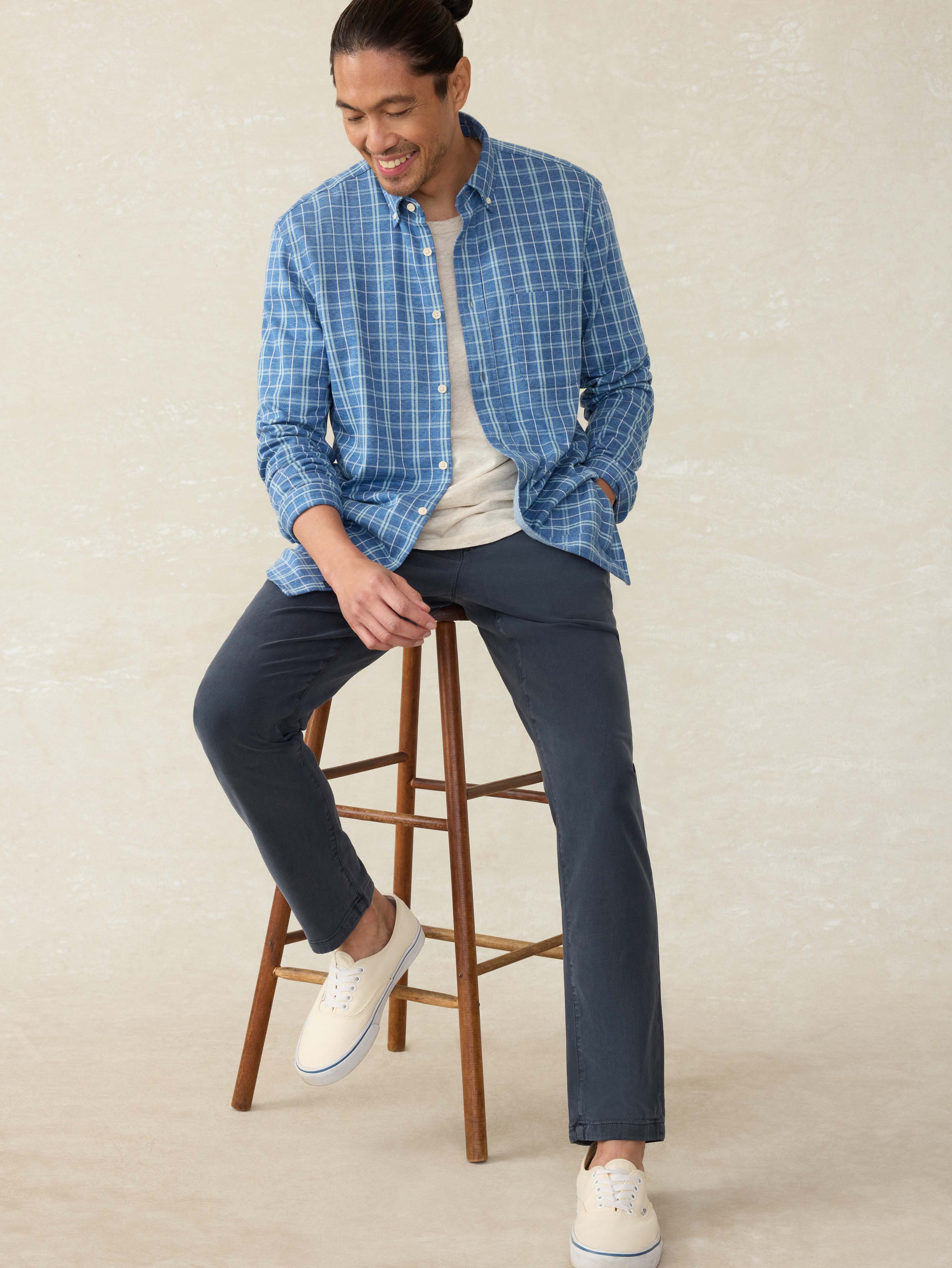 Coastline Knit Shirt - Ocean Sky Plaid | Faherty Brand