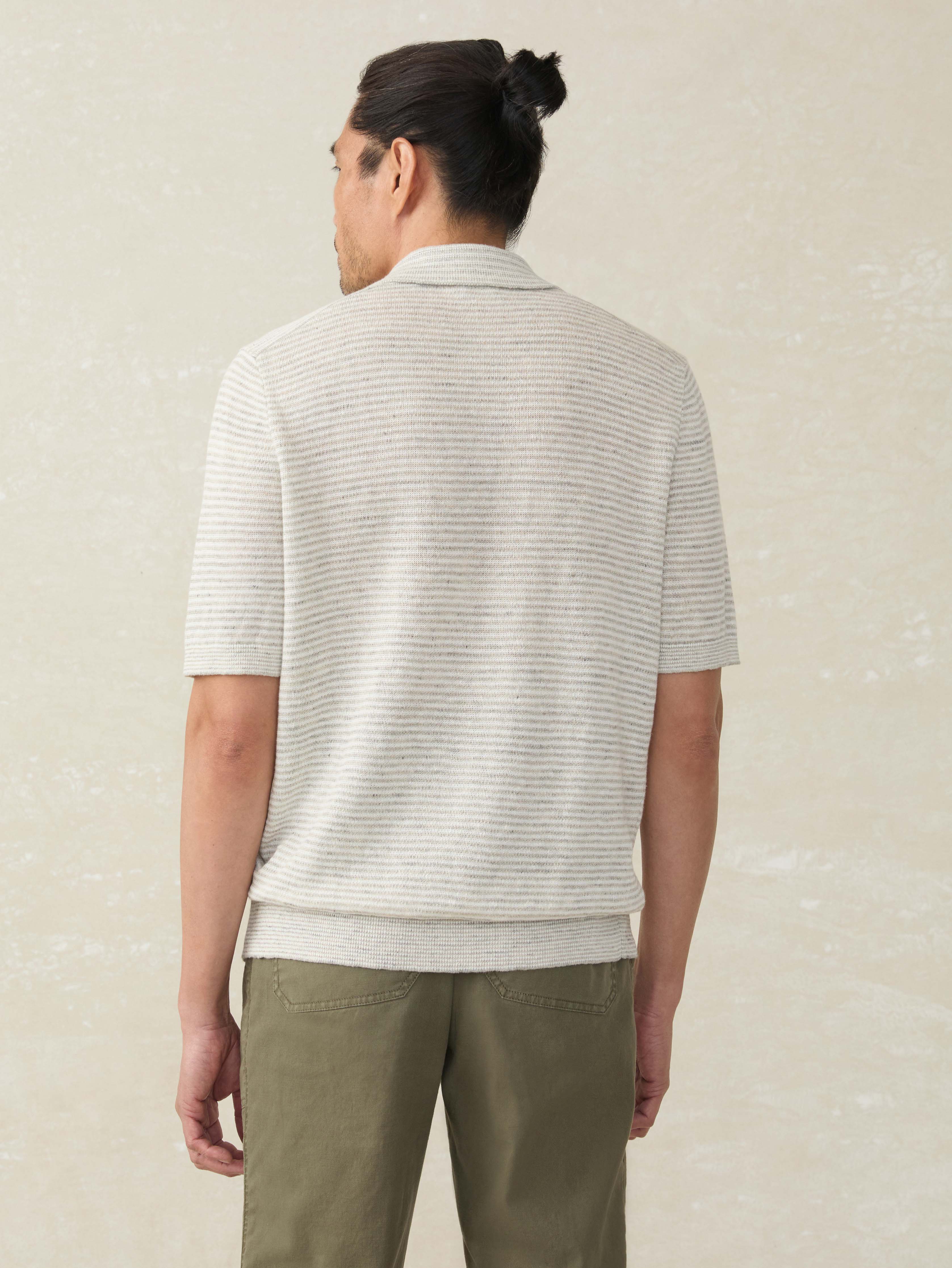 Short-Sleeve Linen Sweater Polo - Ivory Steel Feeder | Faherty Brand