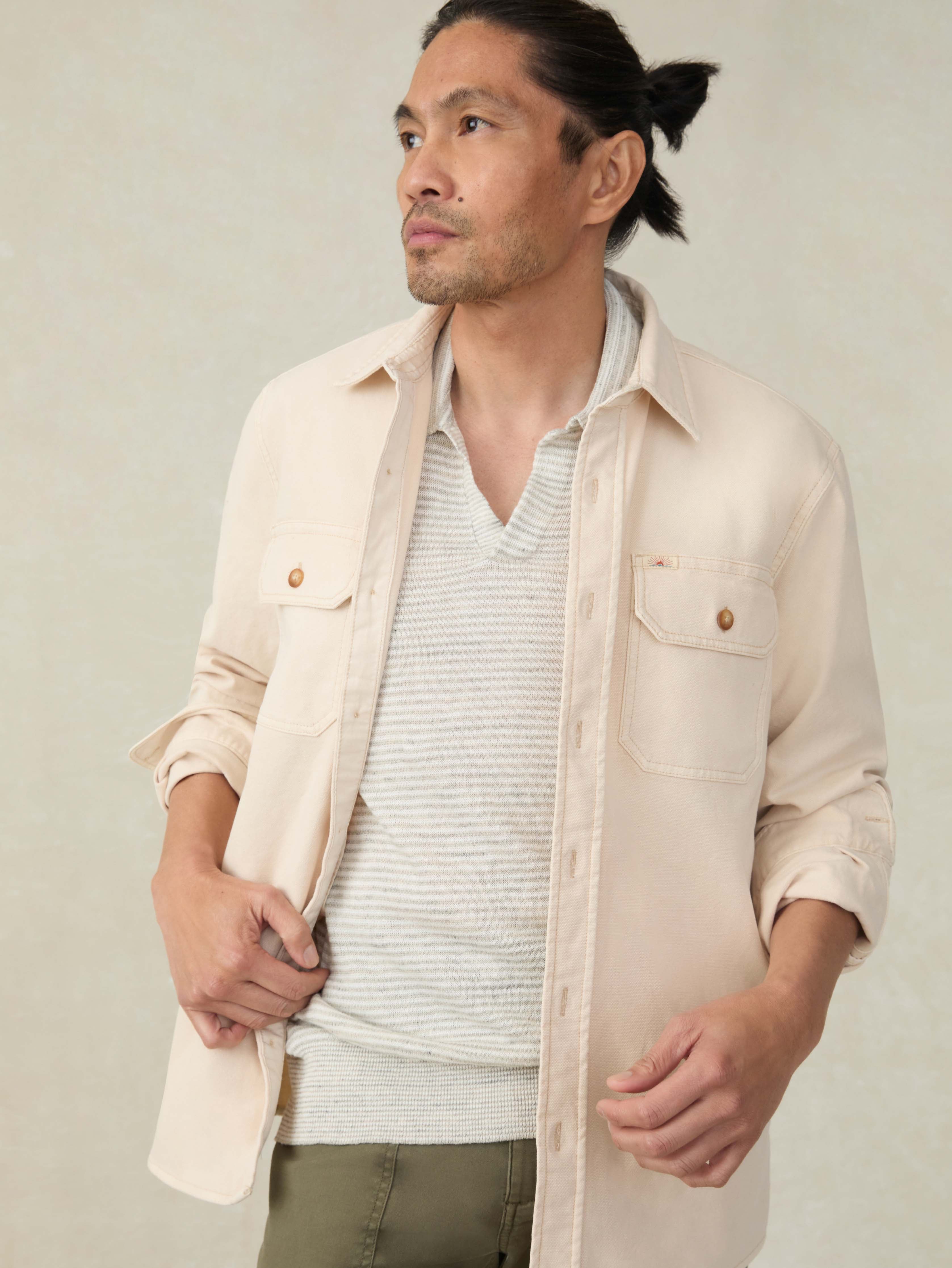 Short-Sleeve Linen Sweater Polo - Ivory Steel Feeder | Faherty Brand