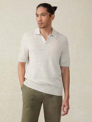 Short-Sleeve Linen Sweater Polo - Ivory Steel Feeder