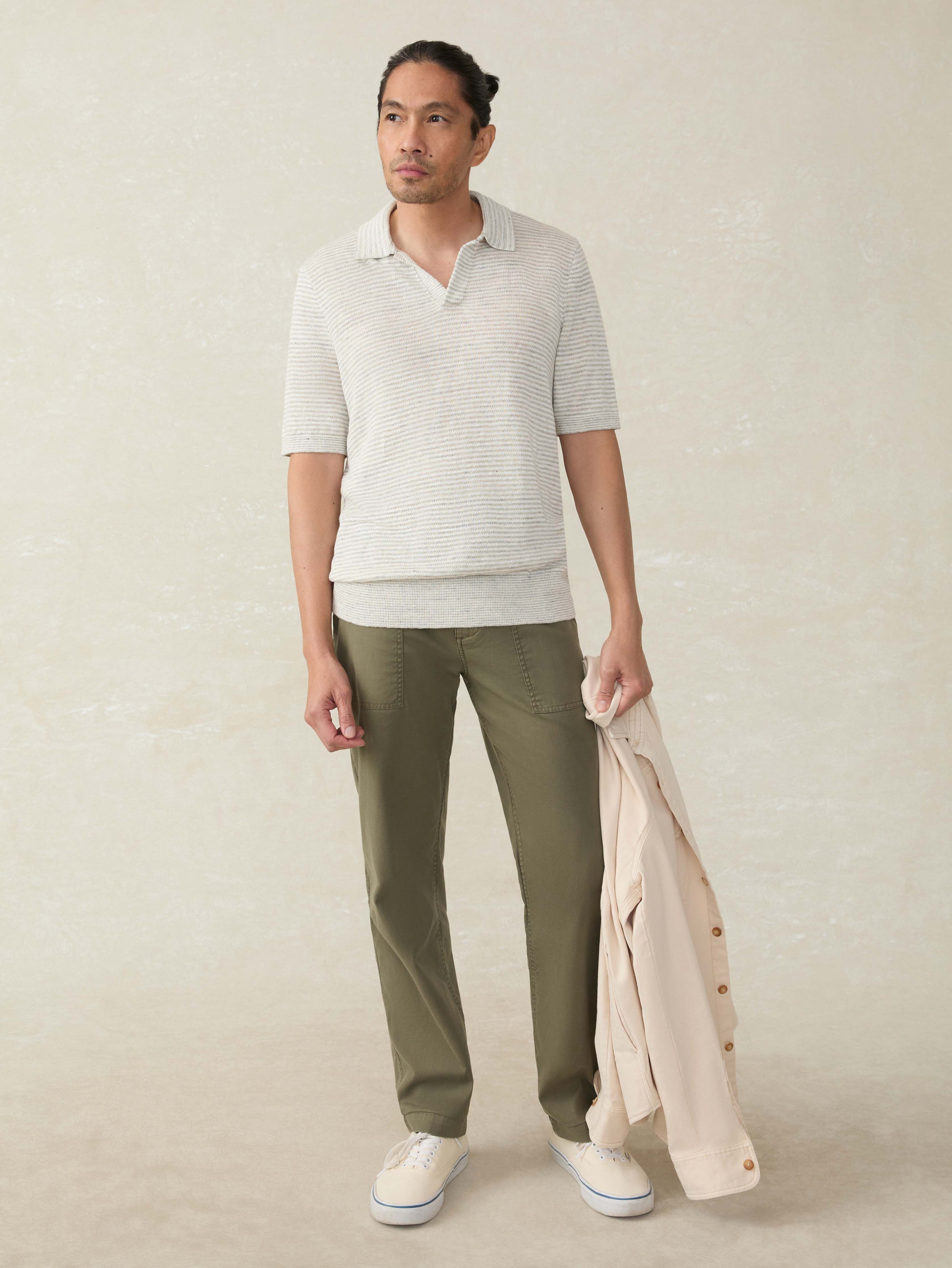 Short-Sleeve Linen Sweater Polo - Ivory Steel Feeder | Faherty Brand