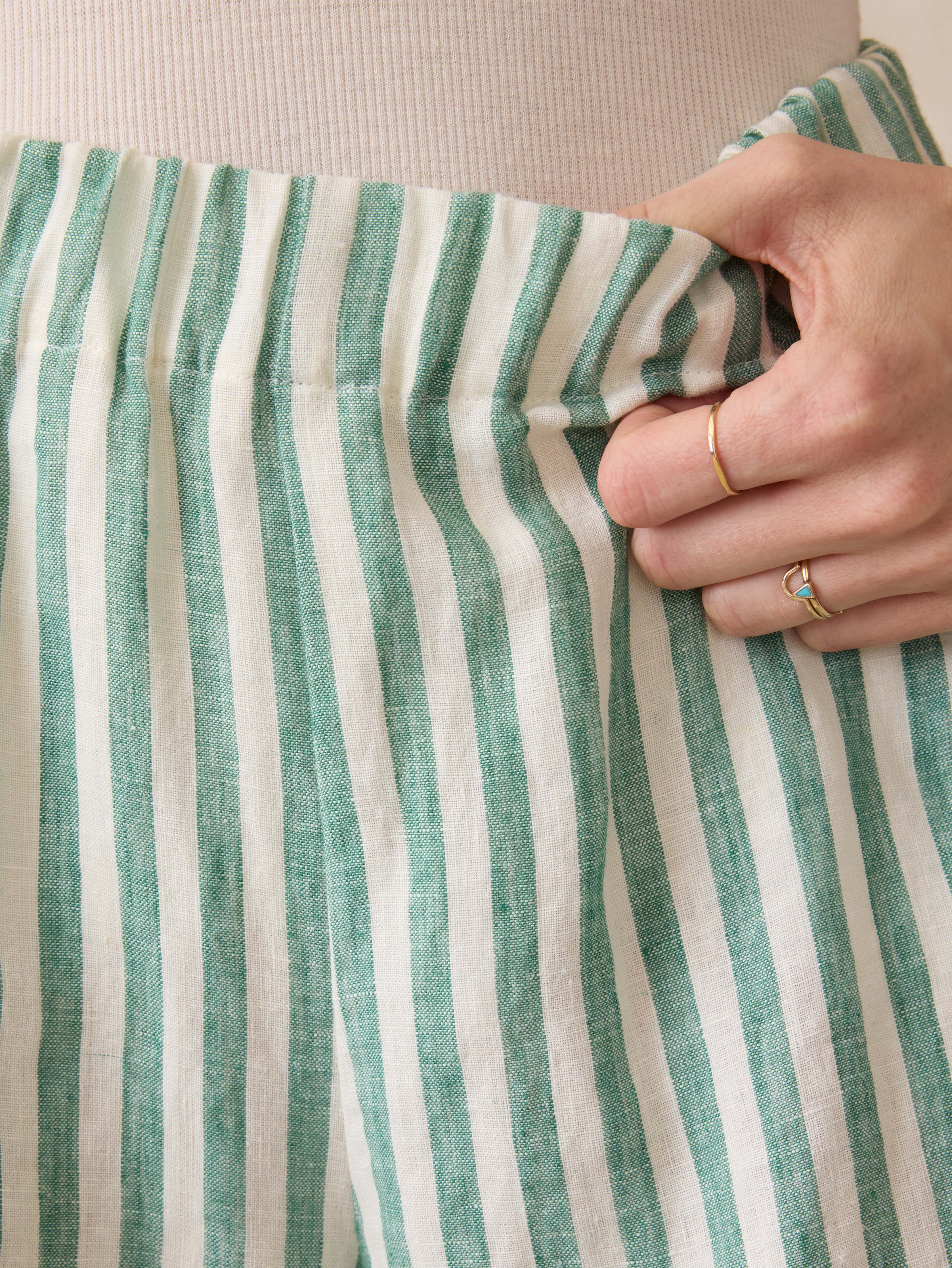 Laguna Linen Bayview Short - Deep Jungle Lucy Stripe | Faherty Brand
