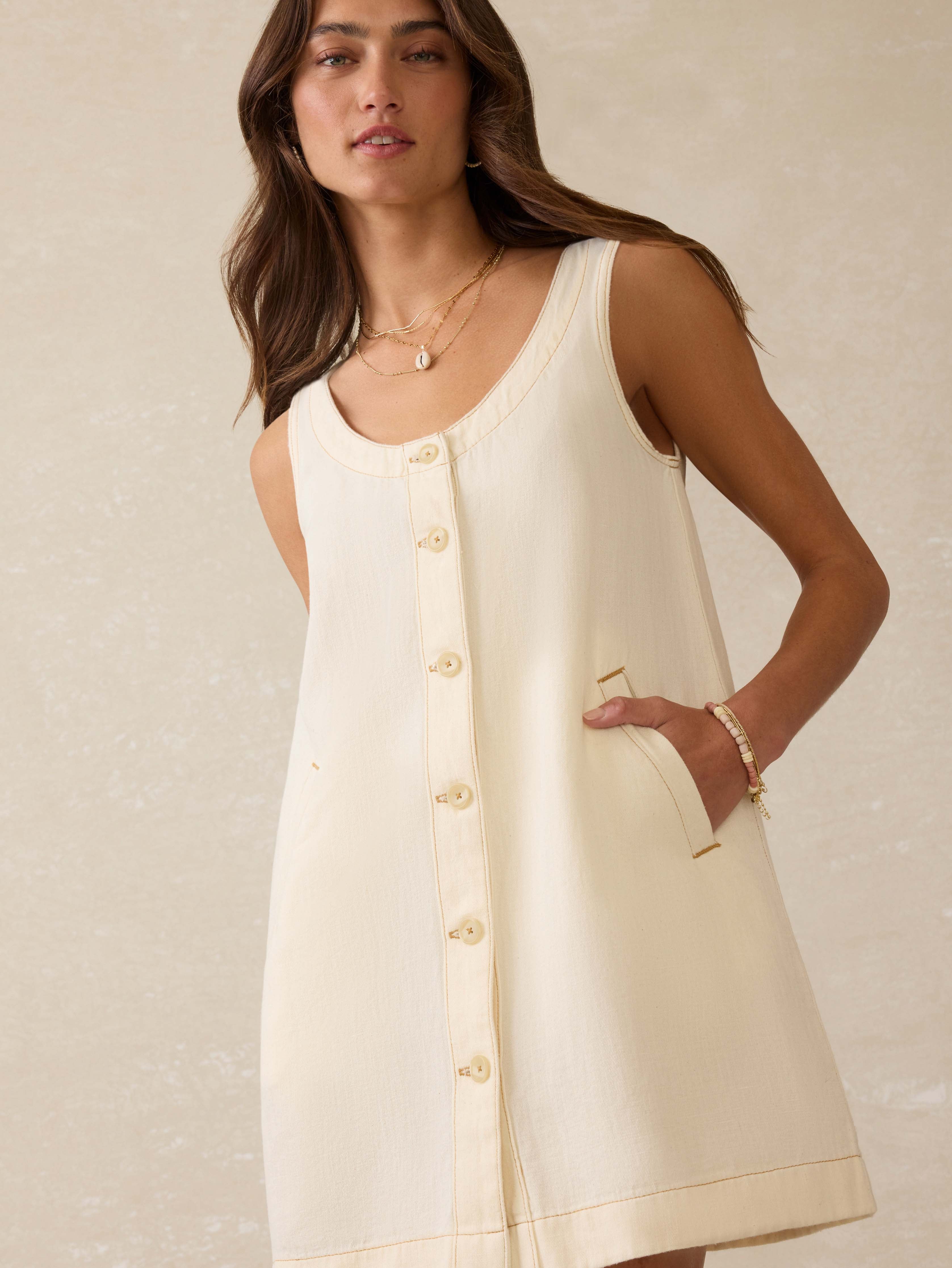 Linen Denim Malibu Mini Dress - Whitecliff Wash | Faherty Brand