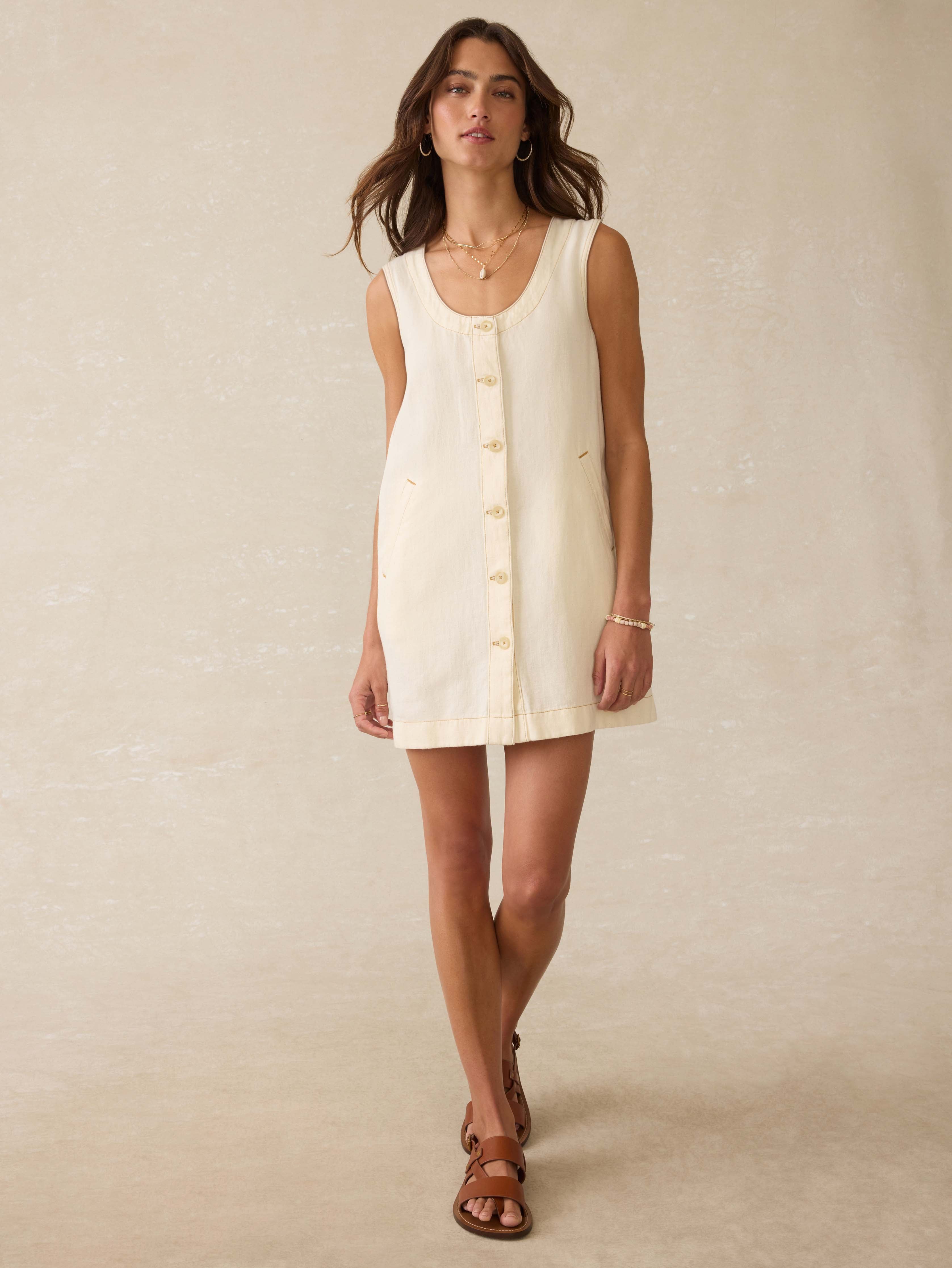 Linen Denim Malibu Mini Dress - Whitecliff Wash | Faherty Brand