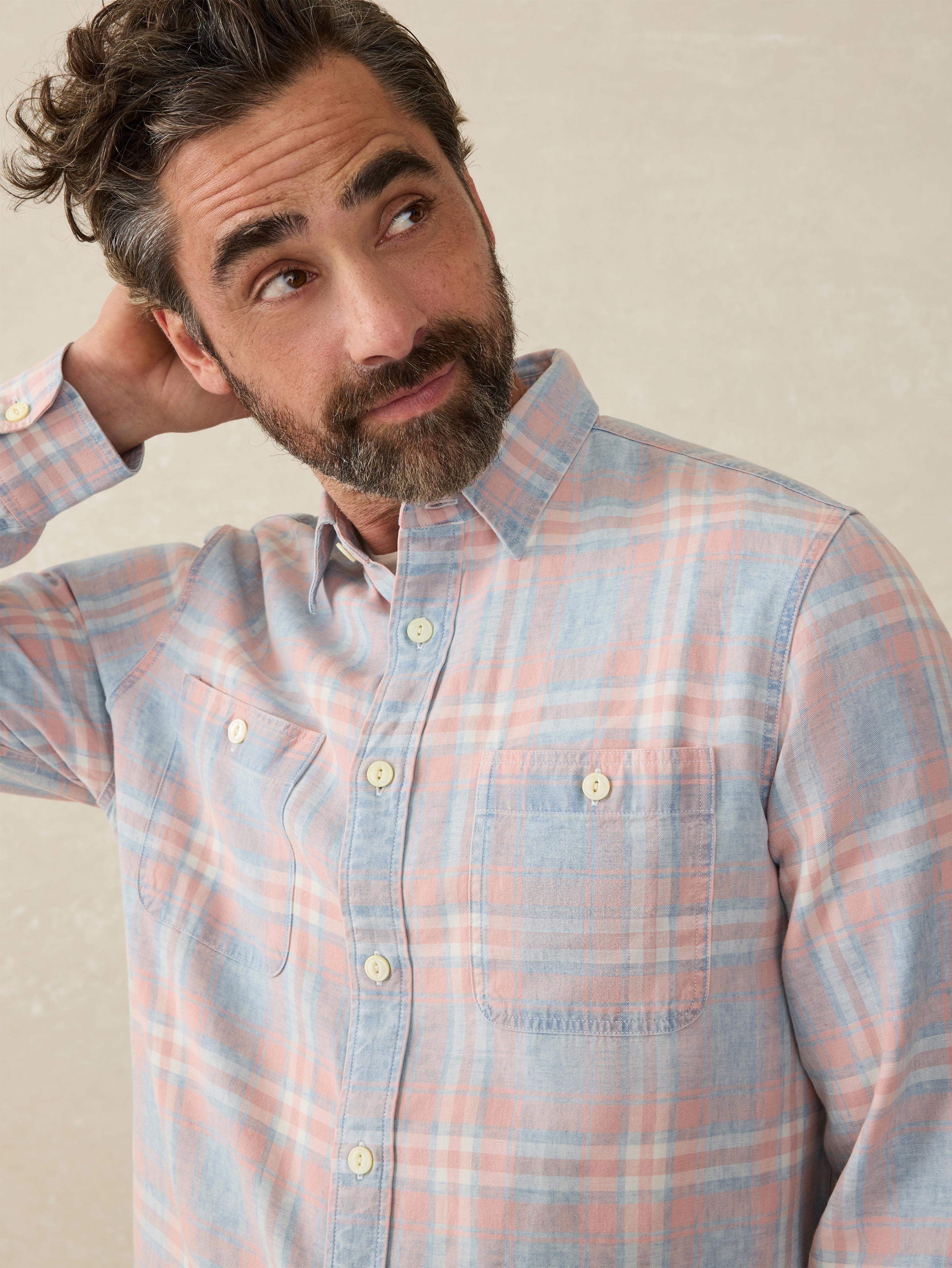 Tried & True Chambray Workshirt - Coral Bay Plaid | Faherty Brand