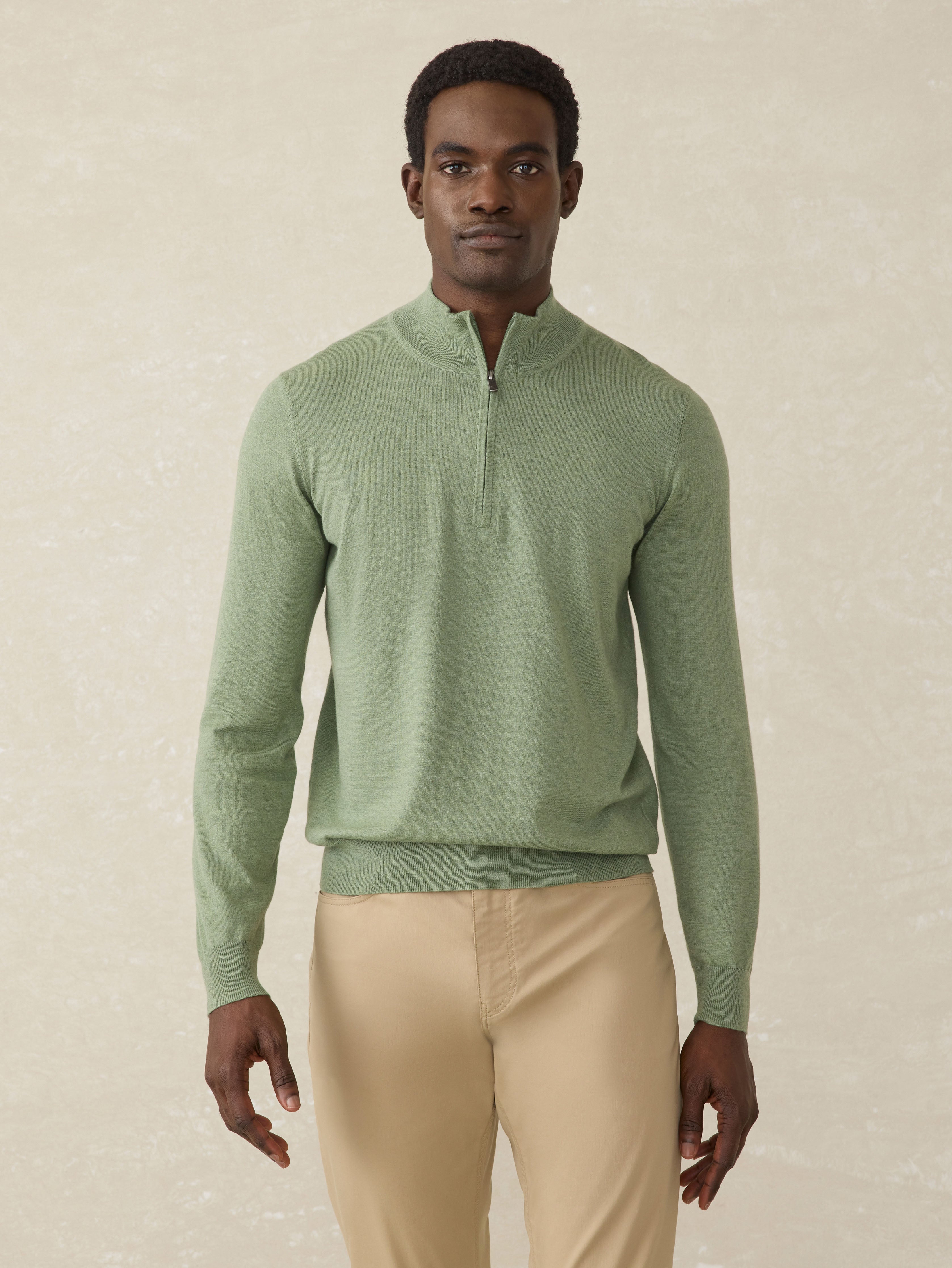 Movement™ Quarter Zip Sweater - Faded Leaf Melange | Faherty Brand