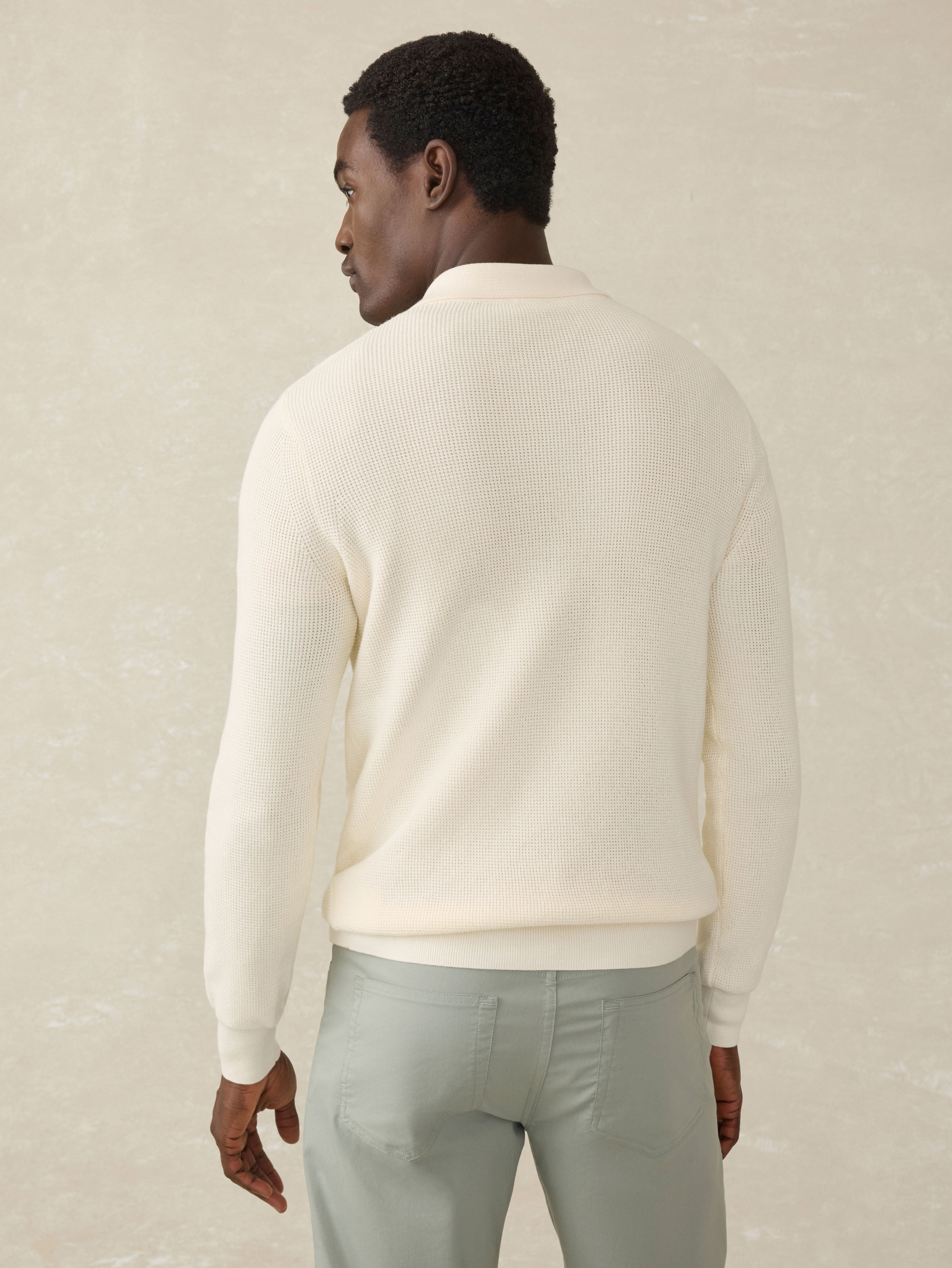 Long-Sleeve Sunwashed Sweater Polo - White Shell | Faherty Brand