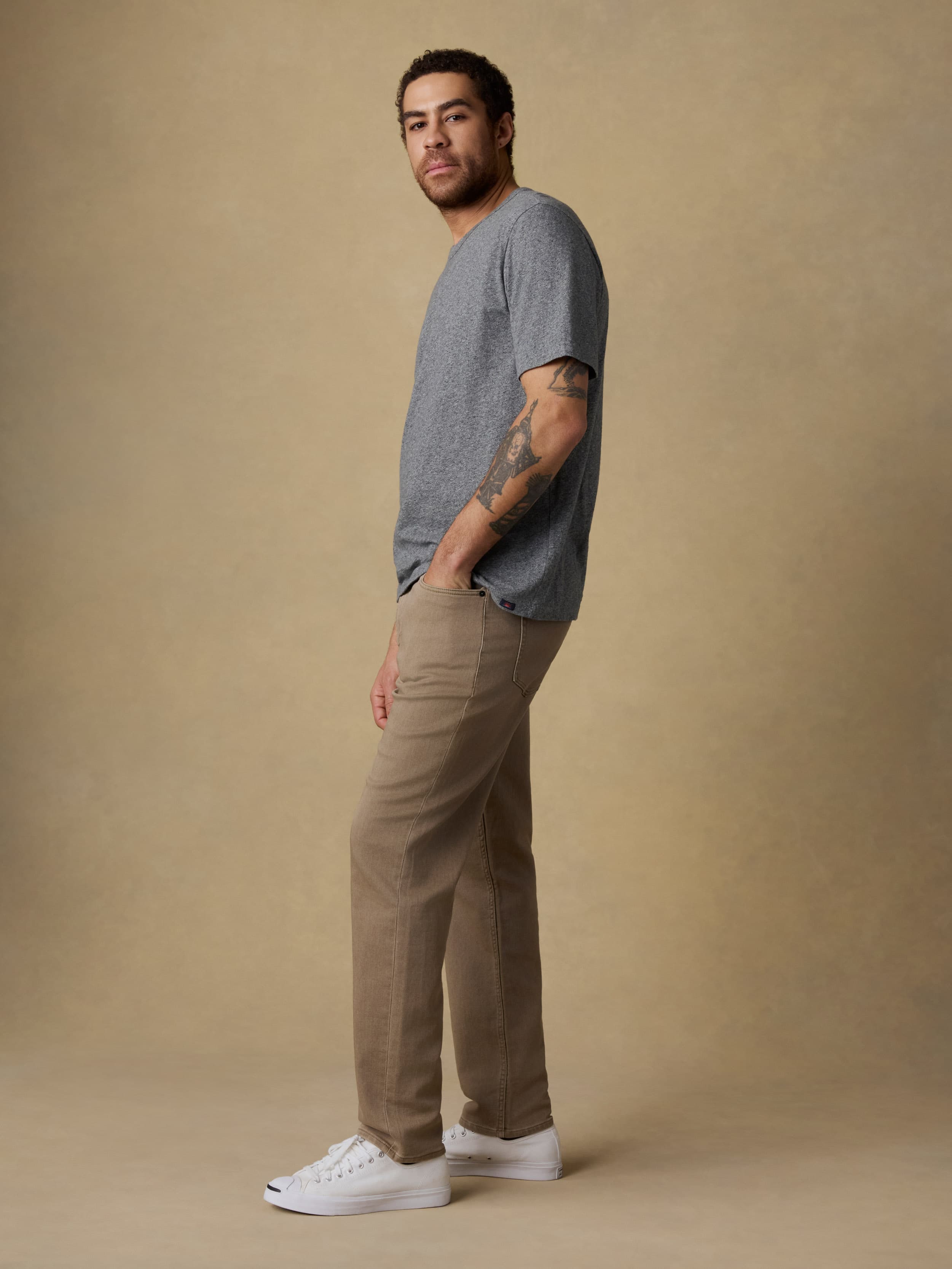 Stretch Terry 5-Pocket Athletic Fit Pant - Desert Khaki | Faherty Brand