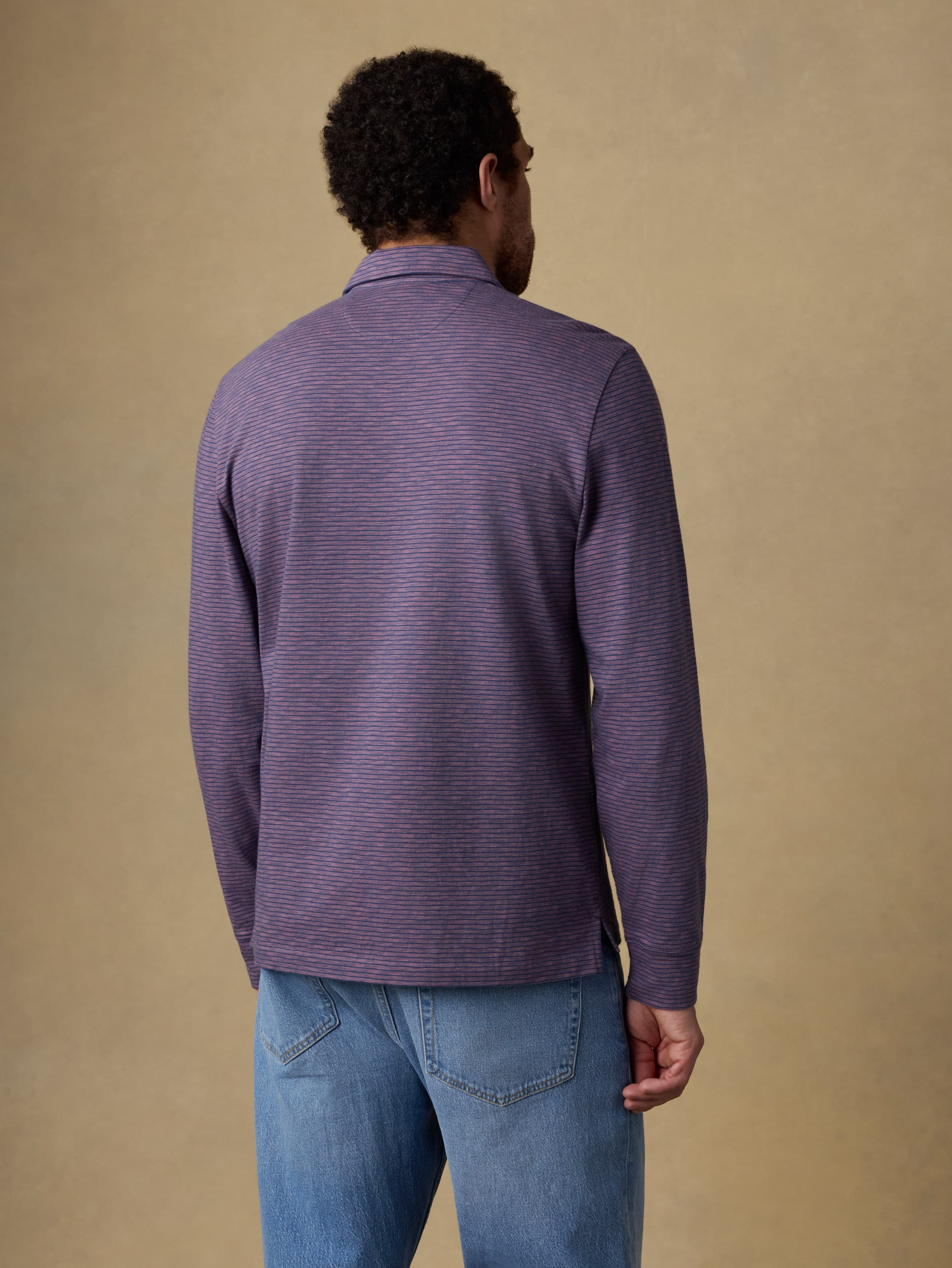 Long-Sleeve Sunwashed T-Shirt Polo - Dune Stripe Nightfall | Faherty Brand