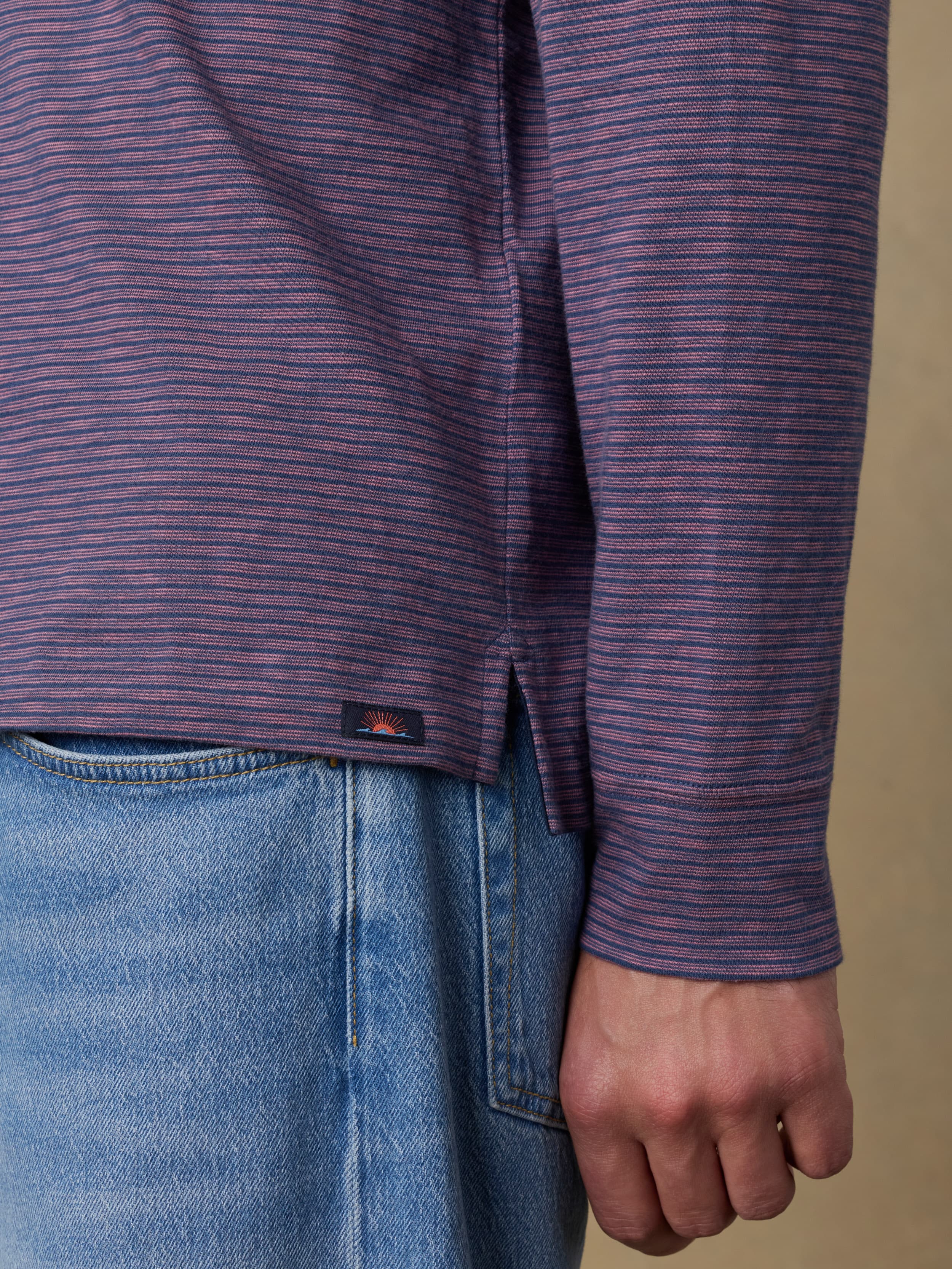 Long-Sleeve Sunwashed T-Shirt Polo - Dune Stripe Nightfall | Faherty Brand