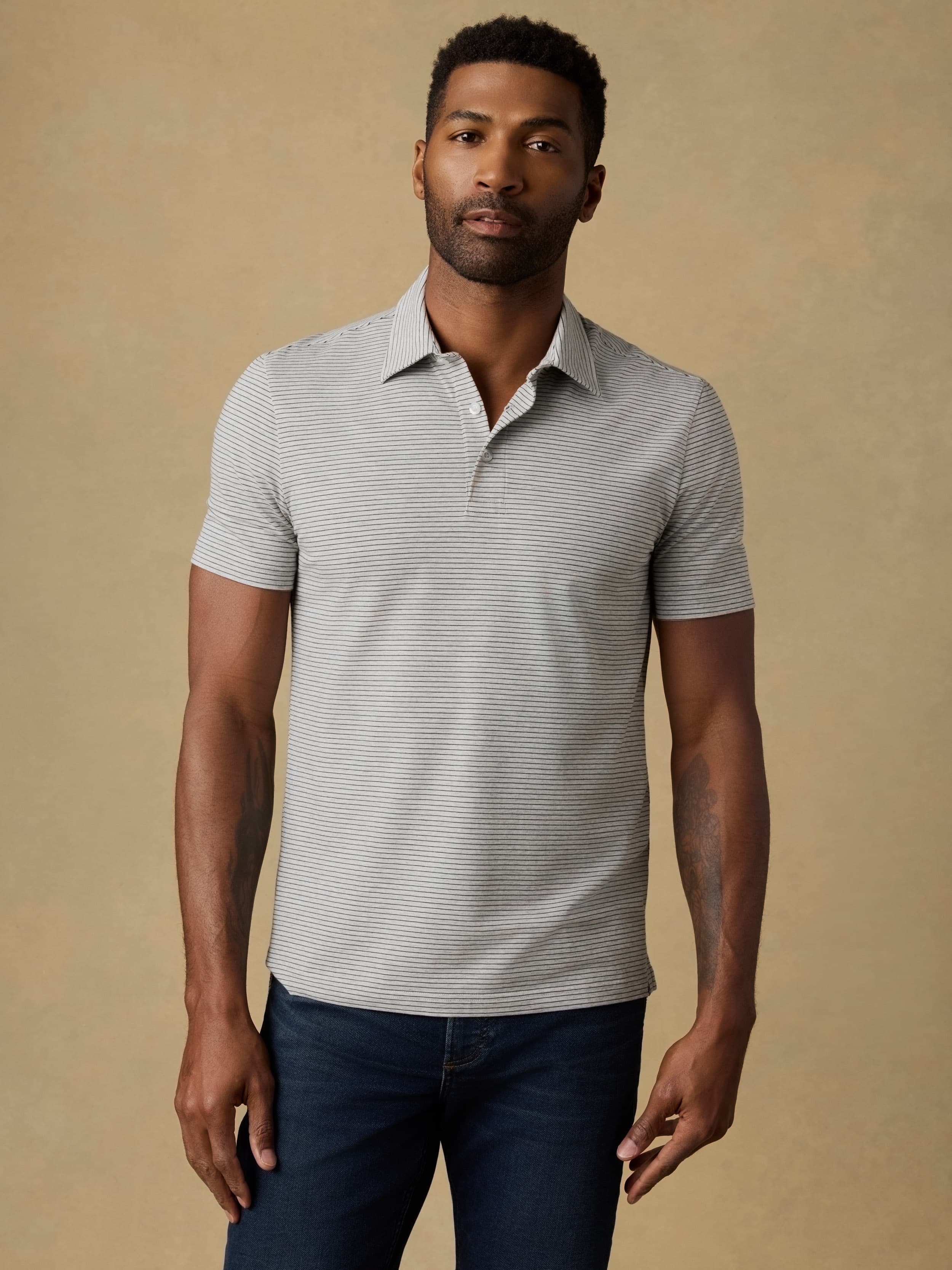 Short-Sleeve Movement™ Polo - Dark Cloud Stripe | Faherty Brand