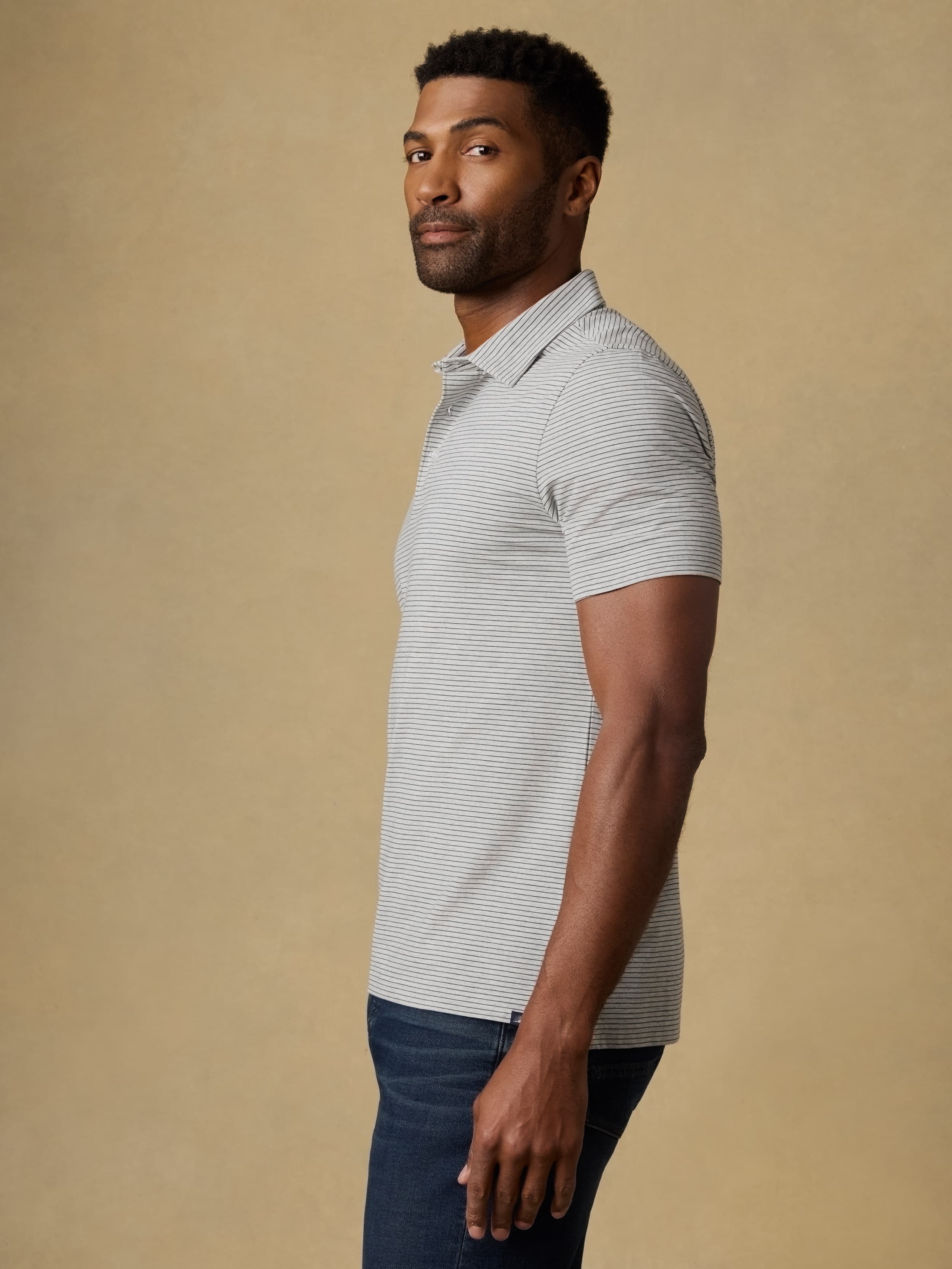 Short-Sleeve Movement™ Polo - Dark Cloud Stripe | Faherty Brand