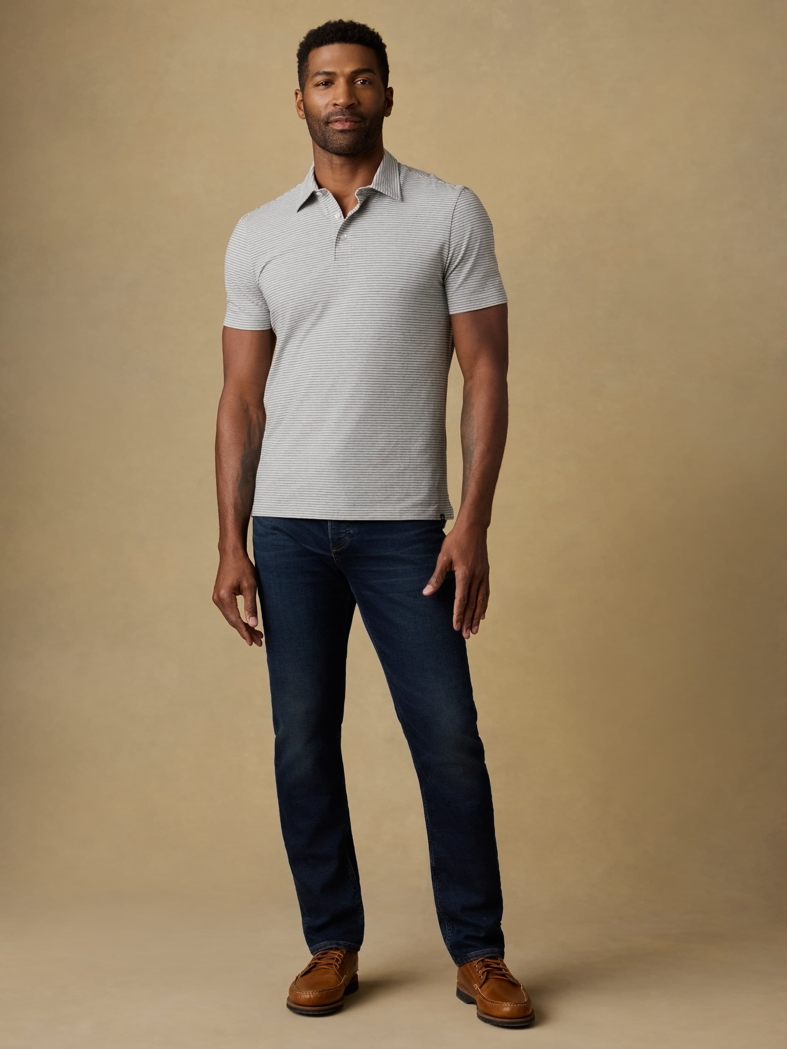 Short-Sleeve Movement™ Polo - Dark Cloud Stripe | Faherty Brand