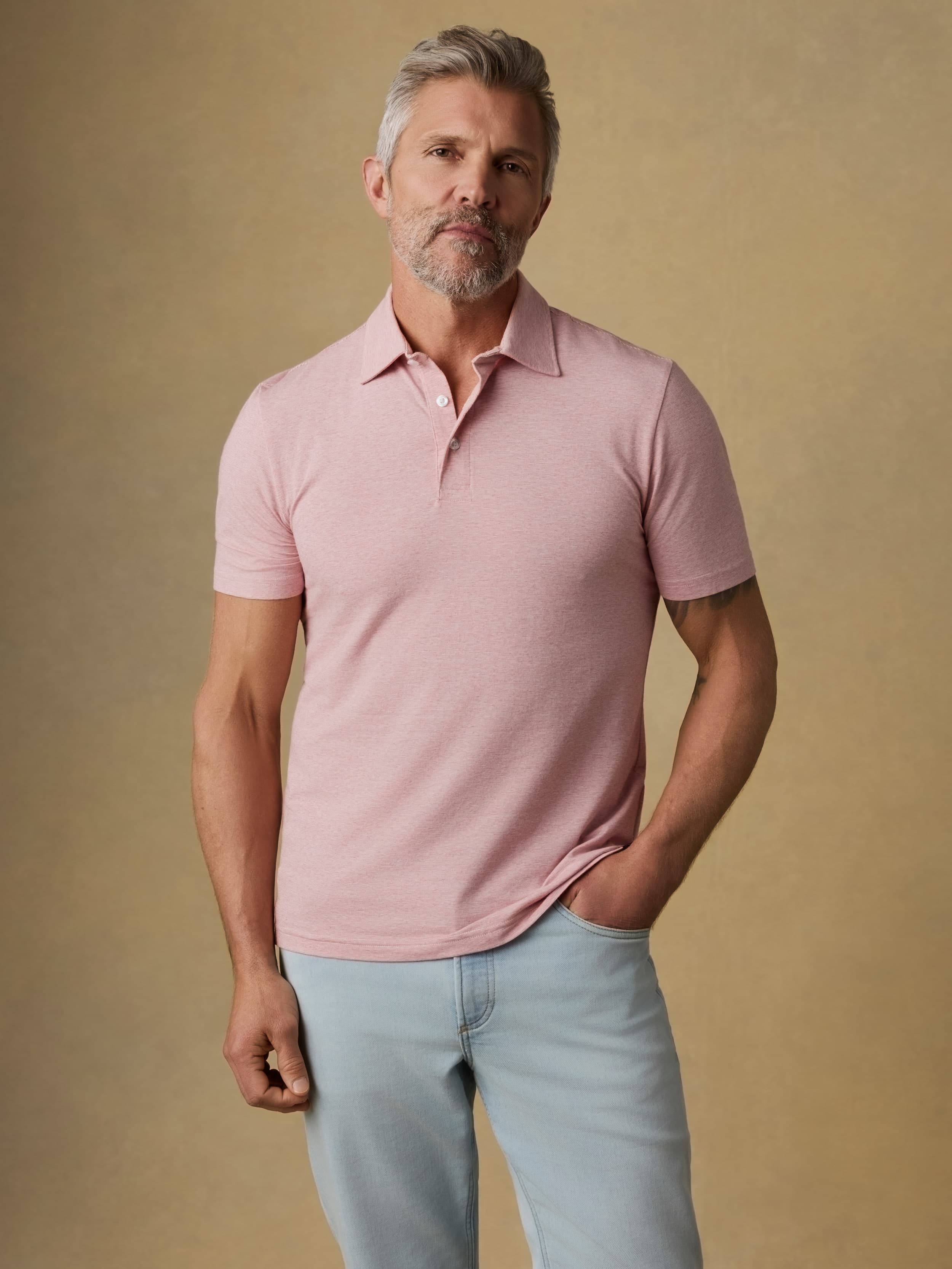 Short-Sleeve Movement™ Polo - Ivory Rose Feeder | Faherty Brand