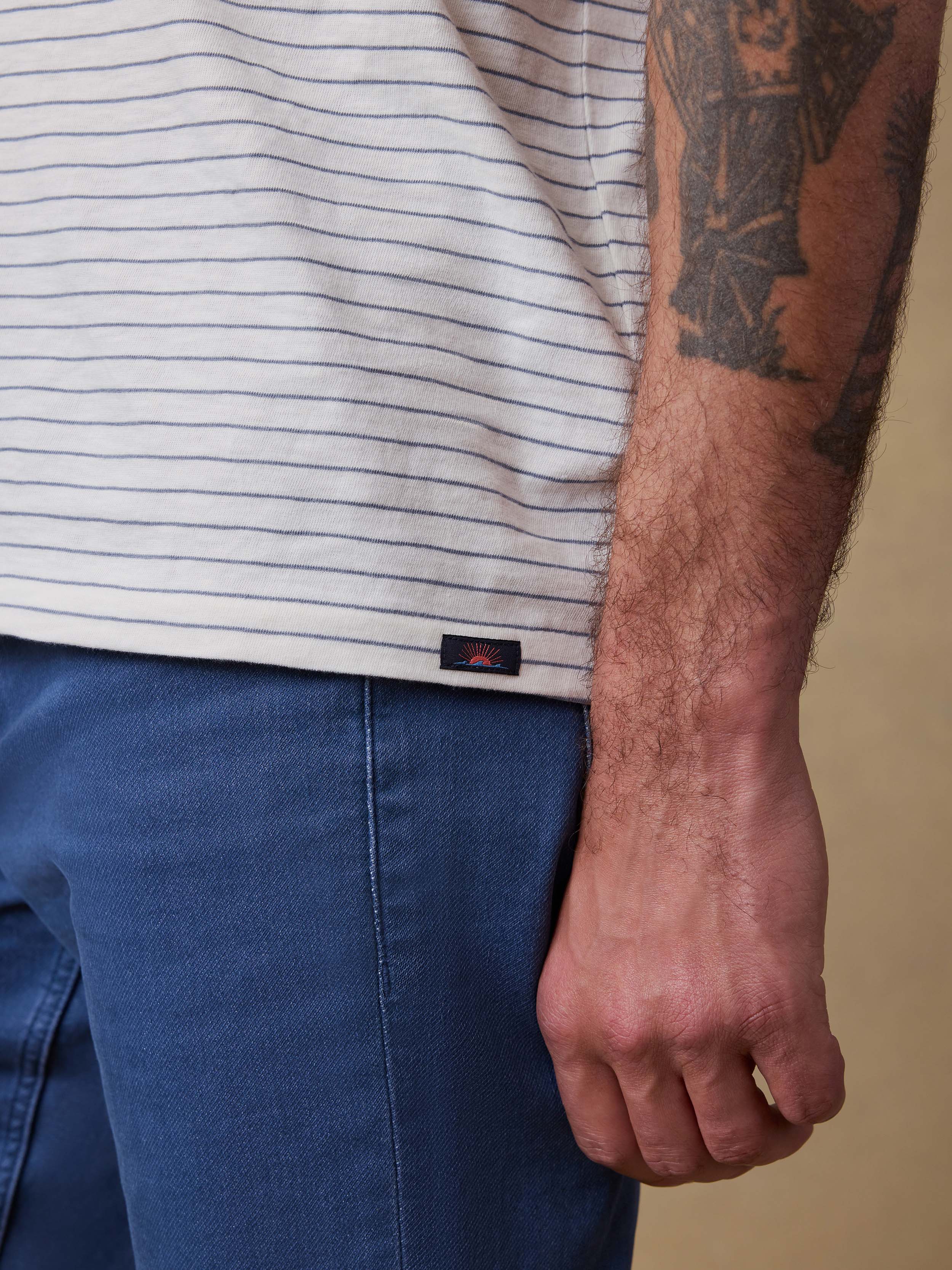 Sunwashed Regenerative Tee - Cream Flint Stripe | Faherty Brand
