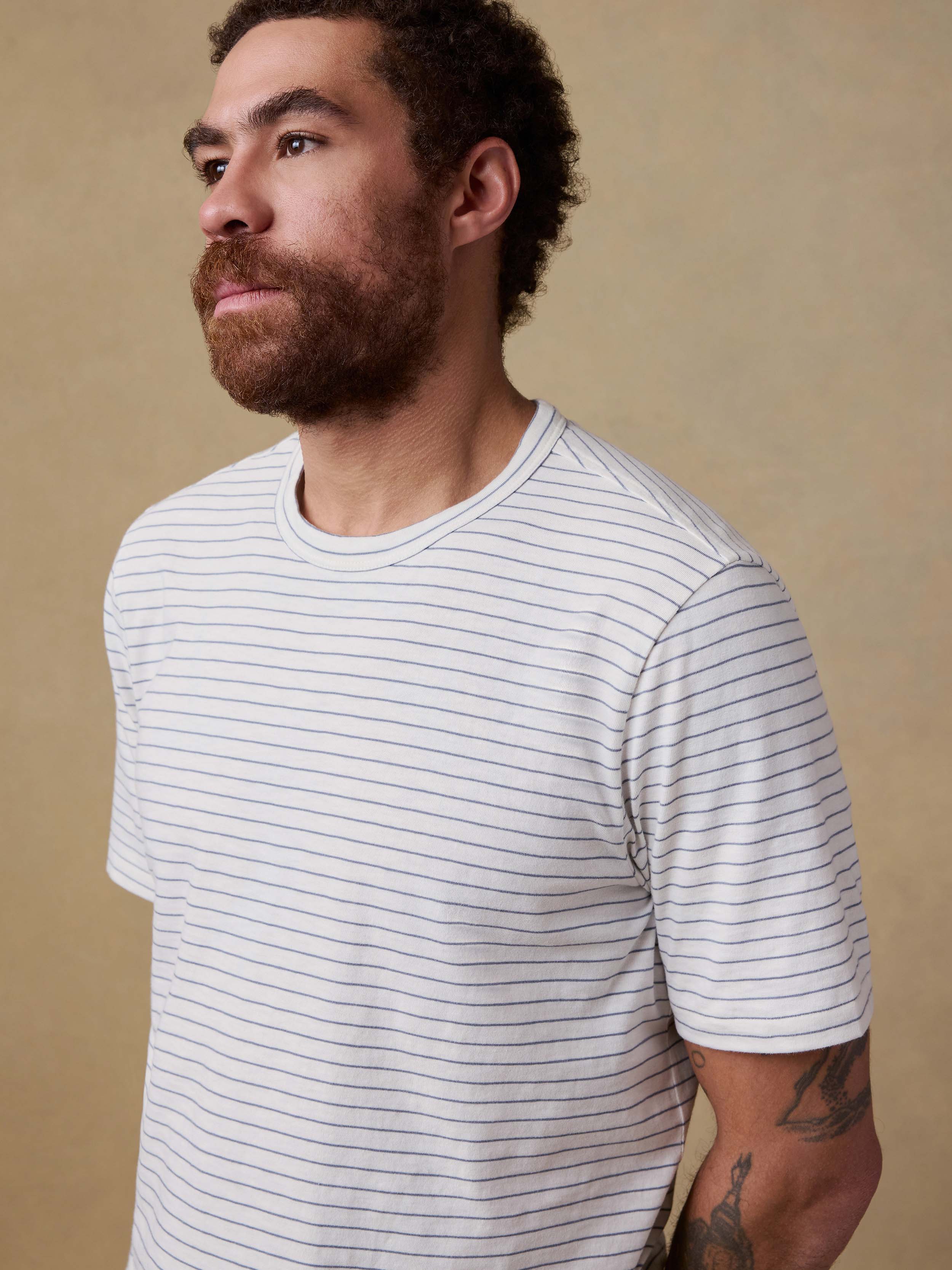 Sunwashed Regenerative Tee - Cream Flint Stripe | Faherty Brand