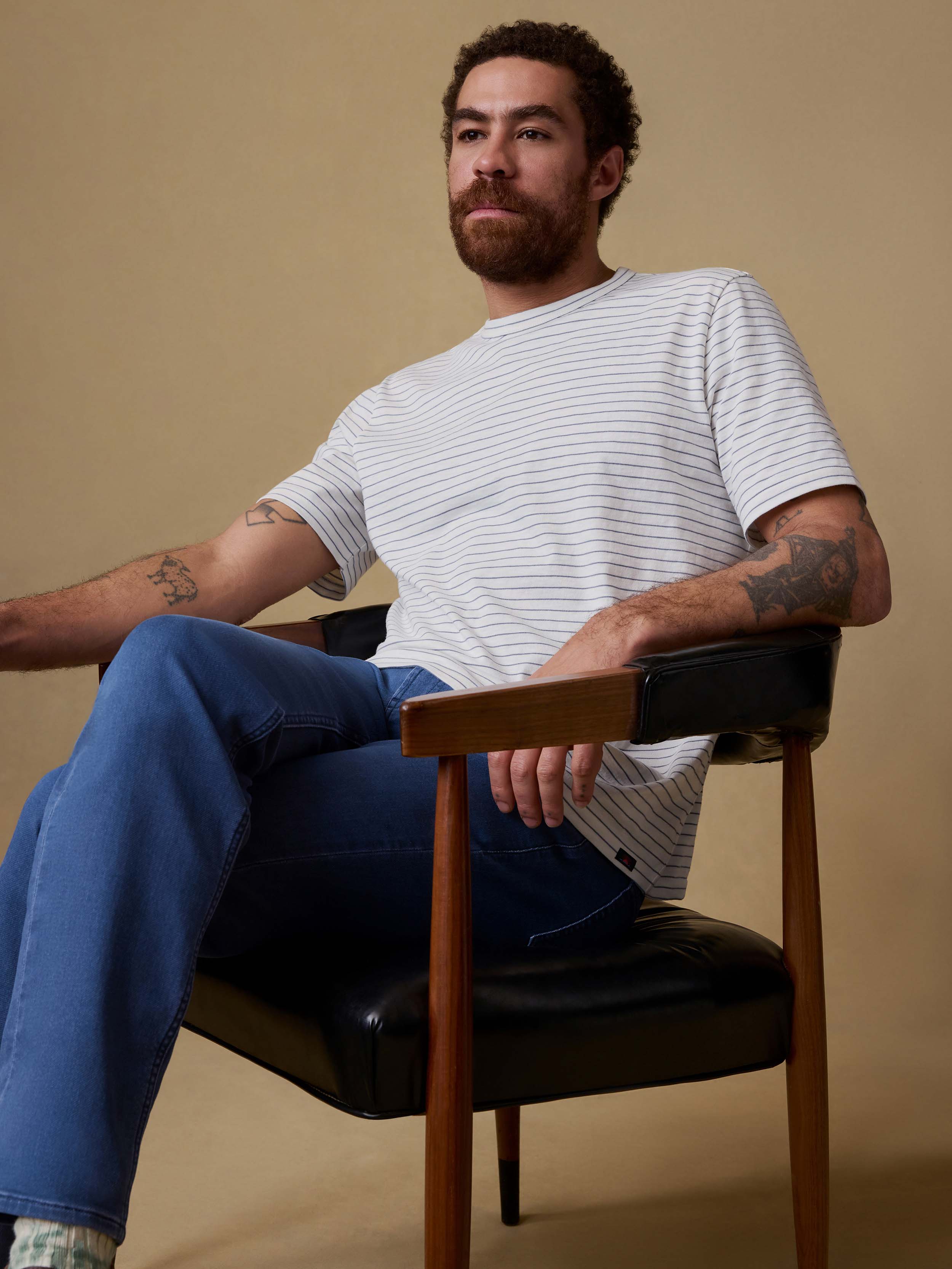 Sunwashed Regenerative Tee - Cream Flint Stripe | Faherty Brand