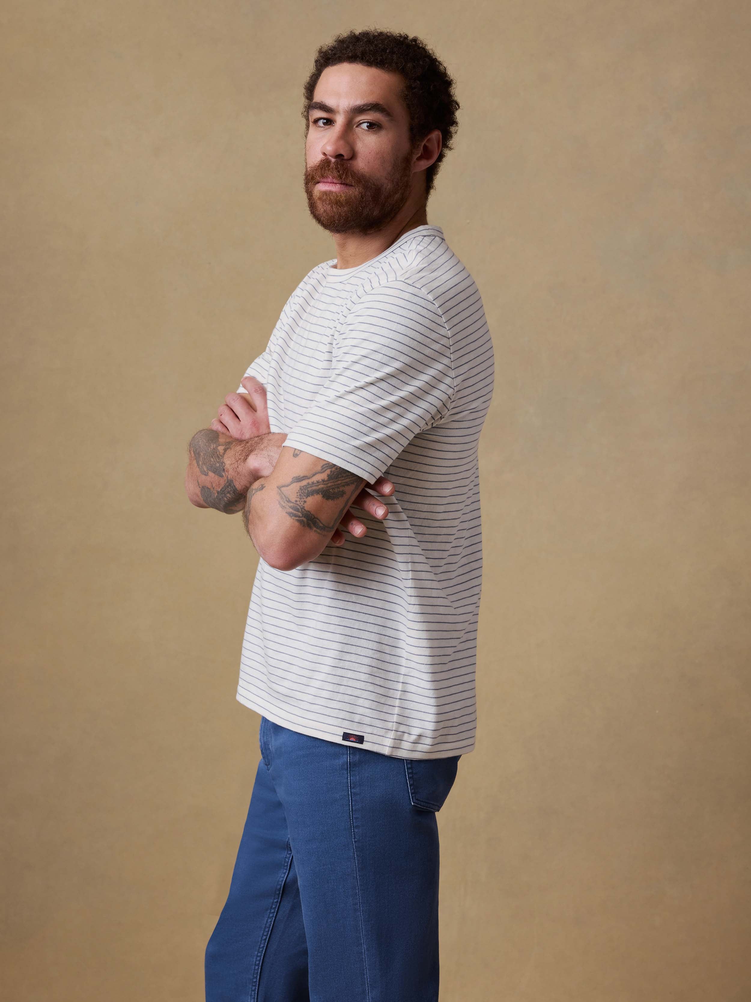 Sunwashed Regenerative Tee - Cream Flint Stripe | Faherty Brand
