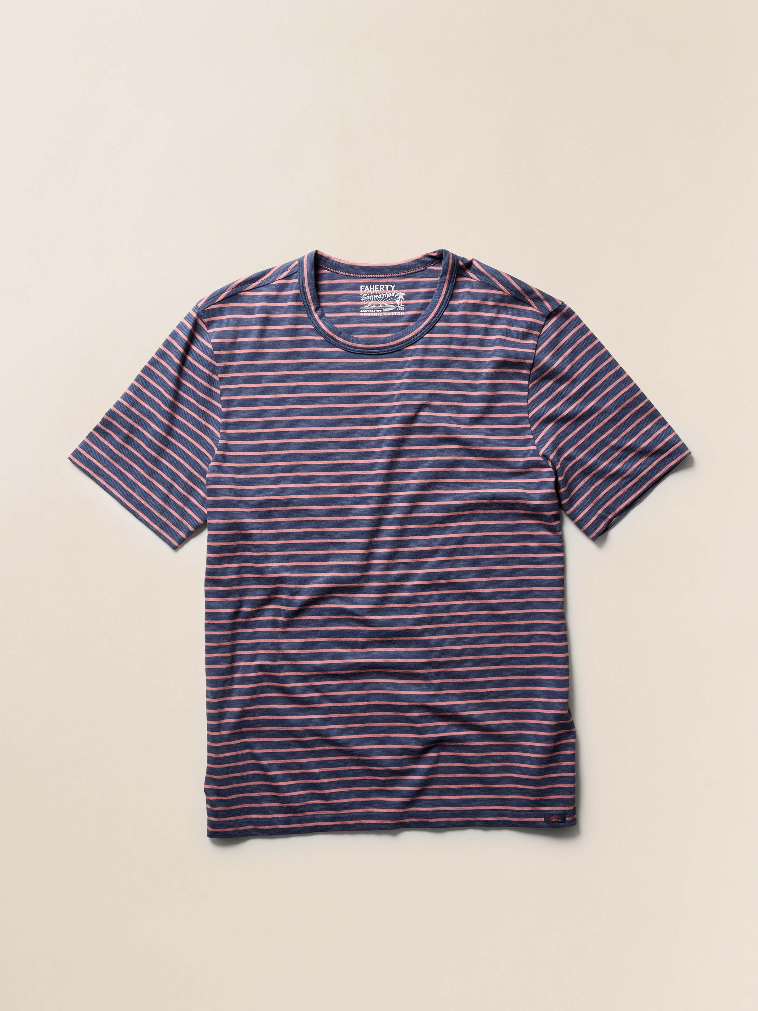 Sunwashed Regenerative Tee - Navy Rose Stripe | Faherty Brand