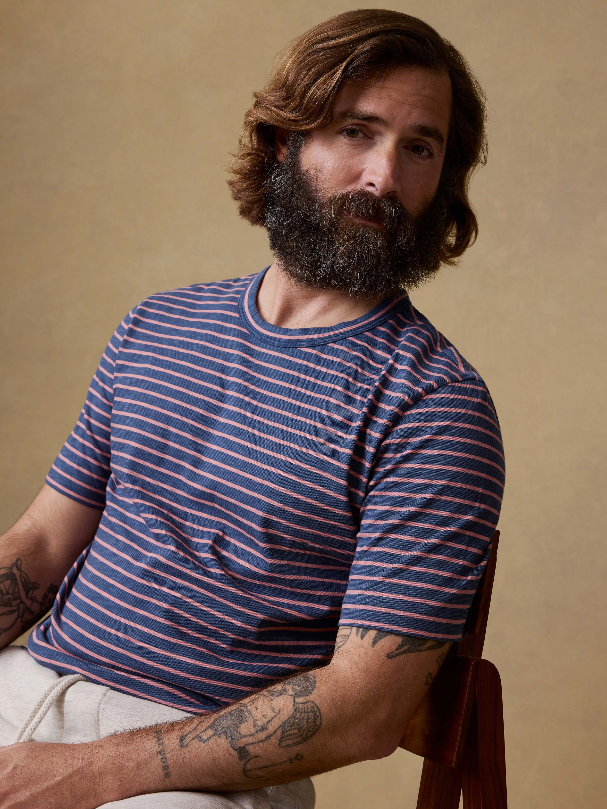 Sunwashed Regenerative Tee - Navy Rose Stripe | Faherty Brand