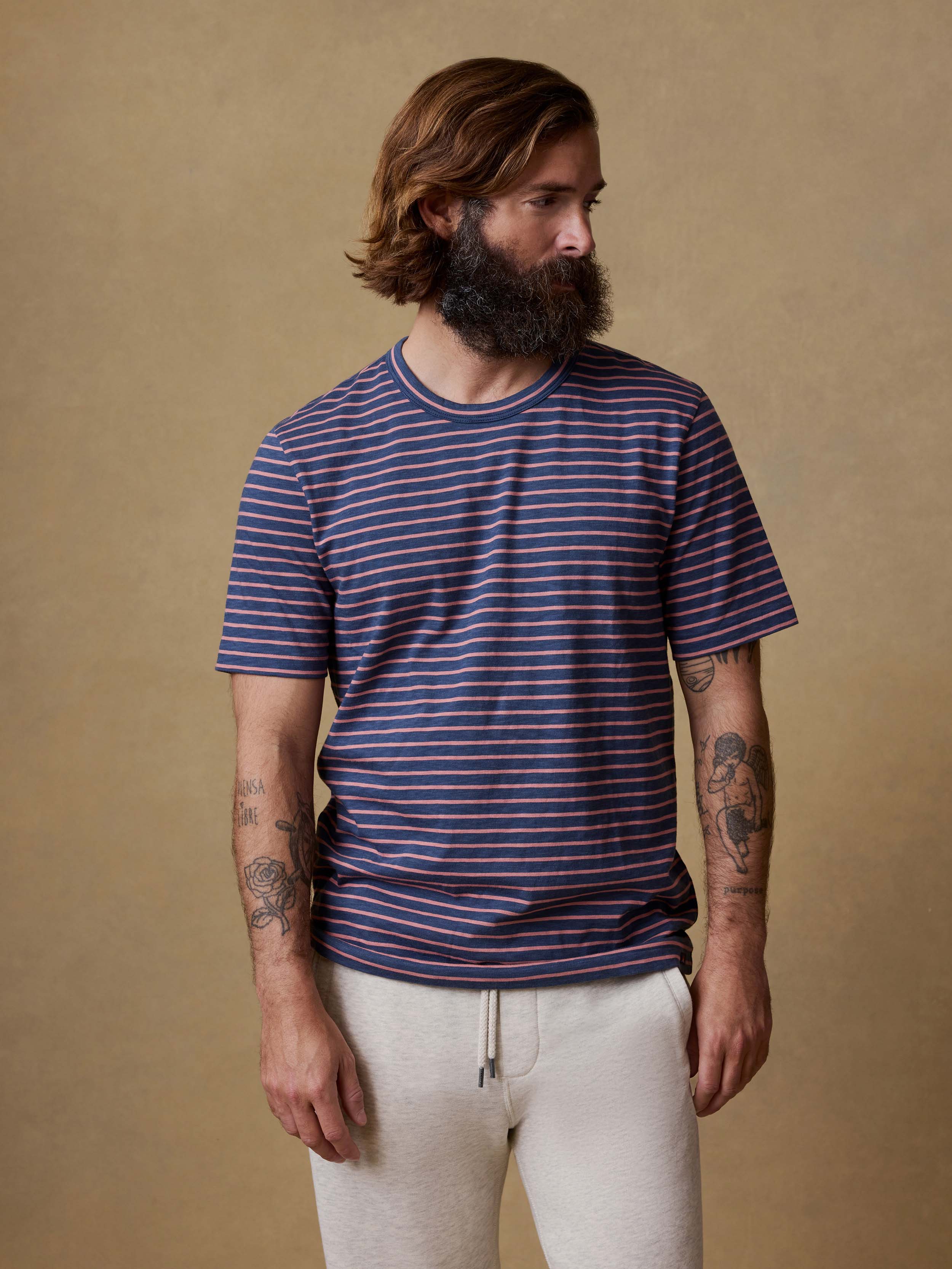 Sunwashed Regenerative Tee - Navy Rose Stripe | Faherty Brand