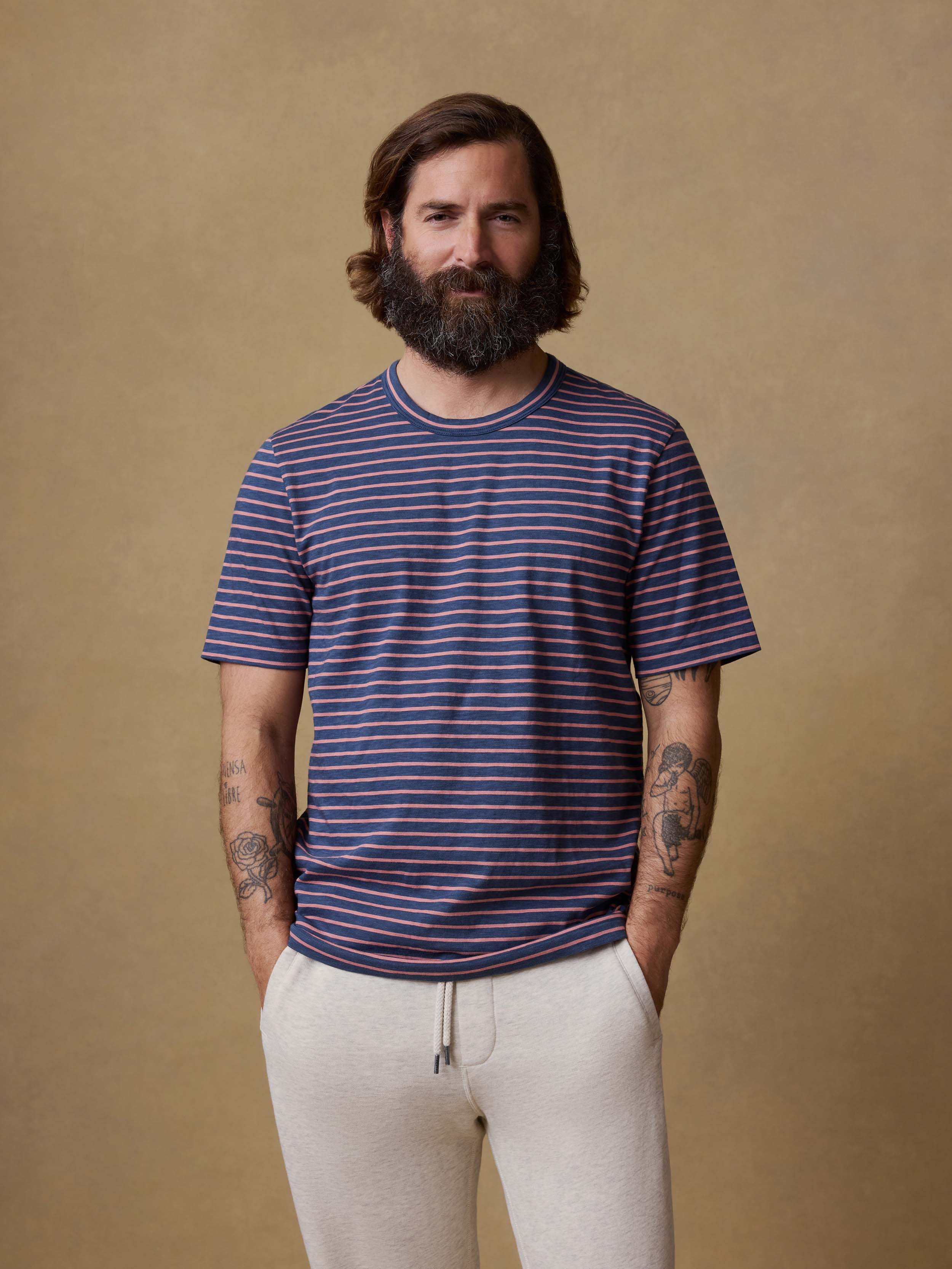 Sunwashed Regenerative Tee - Navy Rose Stripe | Faherty Brand