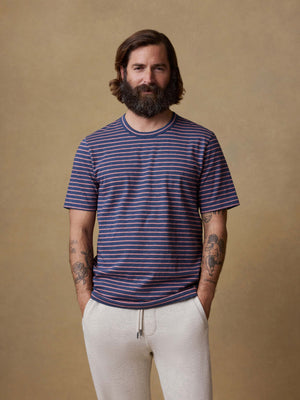Sunwashed Regenerative Tee - Navy Rose Stripe