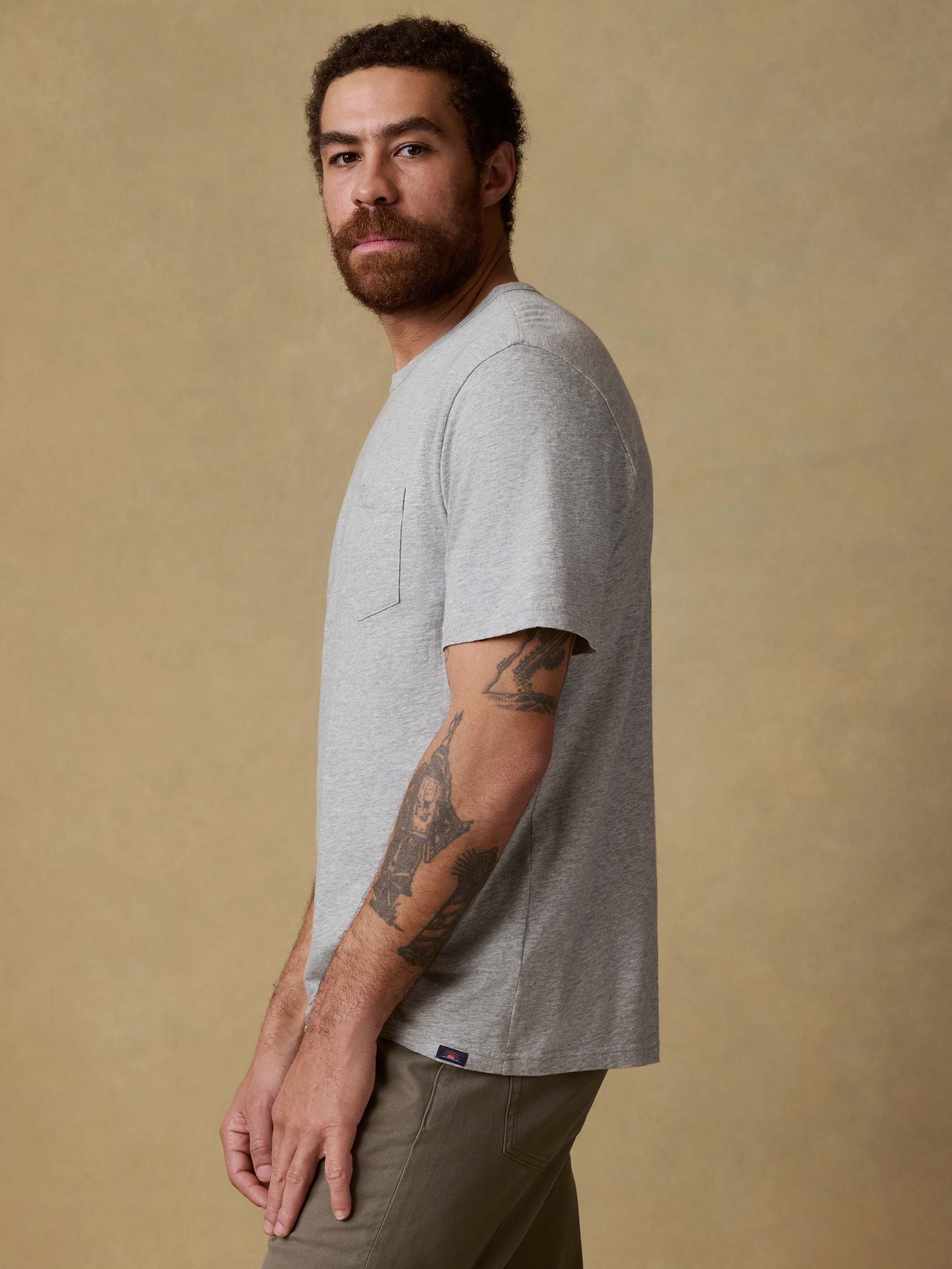 Sunwashed Regenerative Pocket Tee - Granite Heather | Faherty Brand