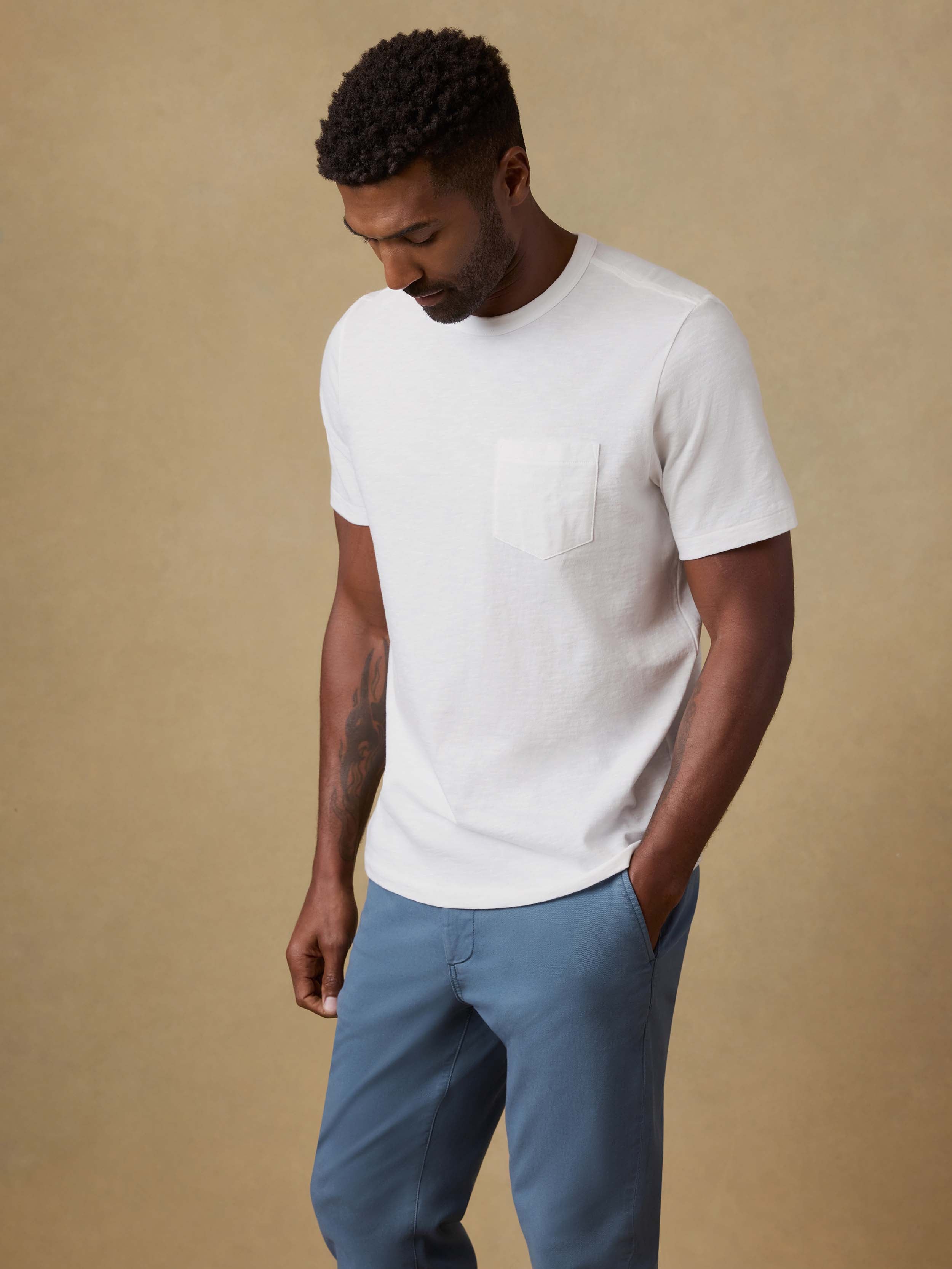 Sunwashed Regenerative Pocket Tee - White | Faherty Brand