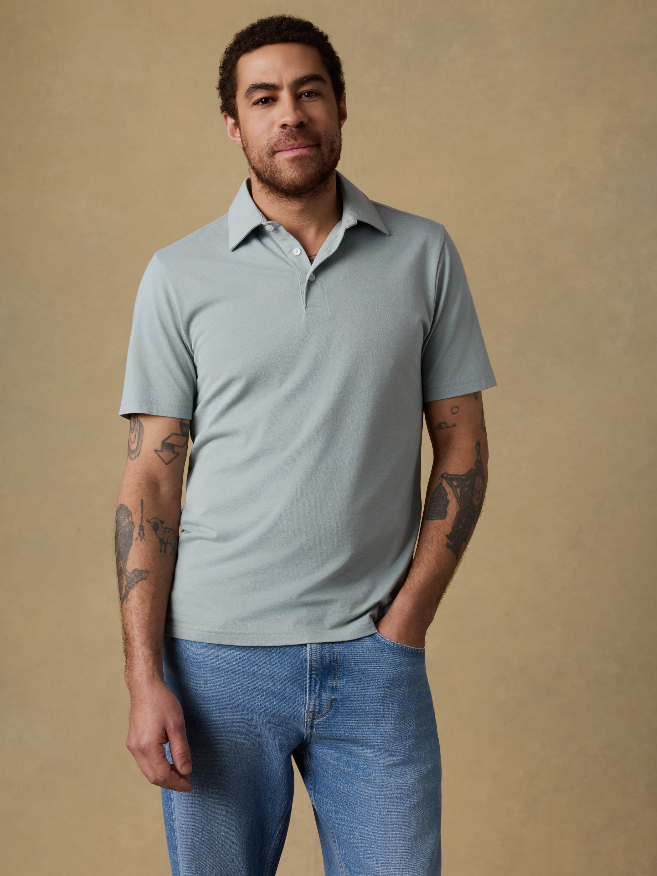 Short-Sleeve Movement™ Pique Polo - Aspen Green Melange | Faherty Brand