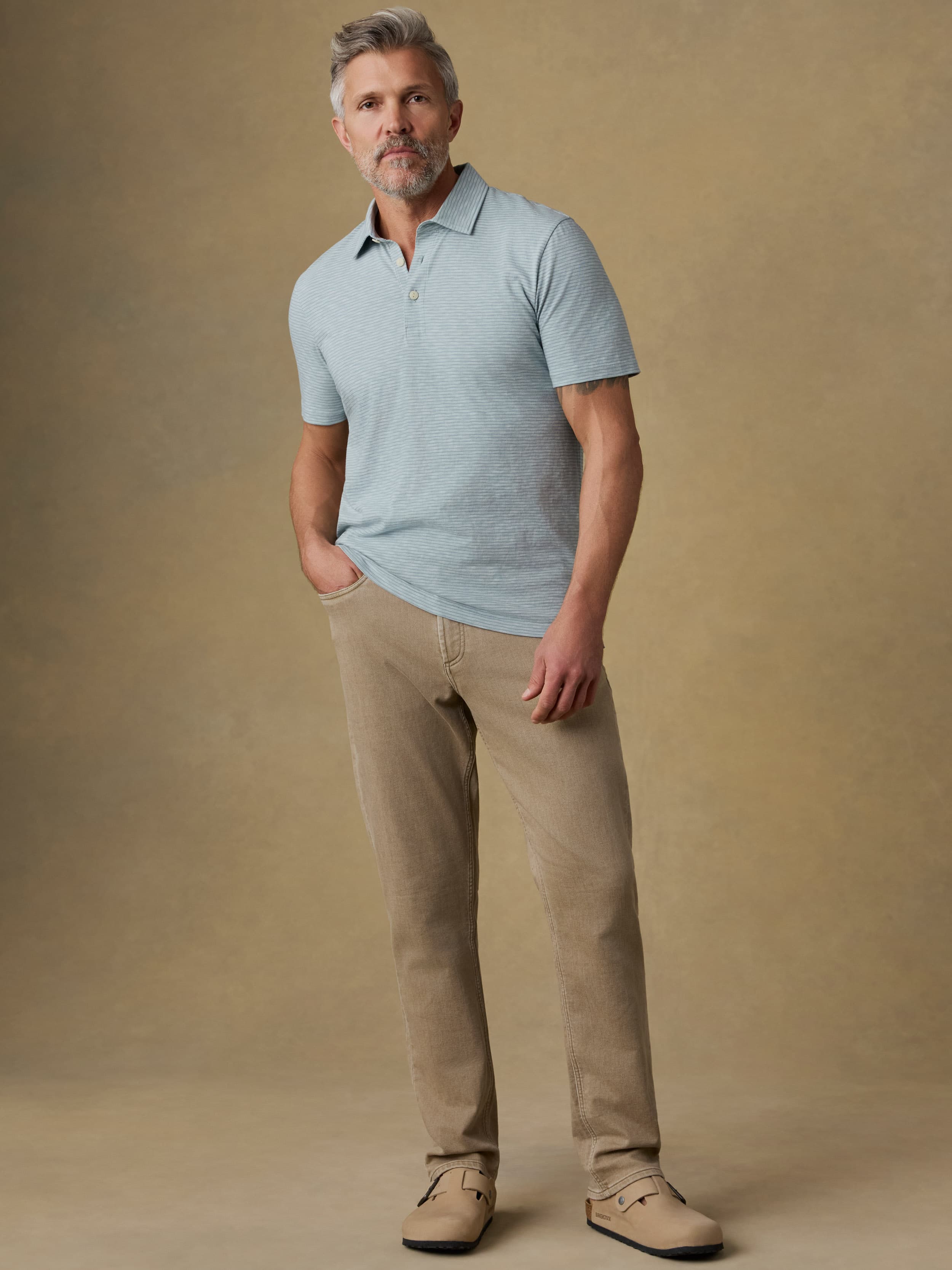 Sunwashed T-Shirt Polo - Dune Stripe Mist | Faherty Brand