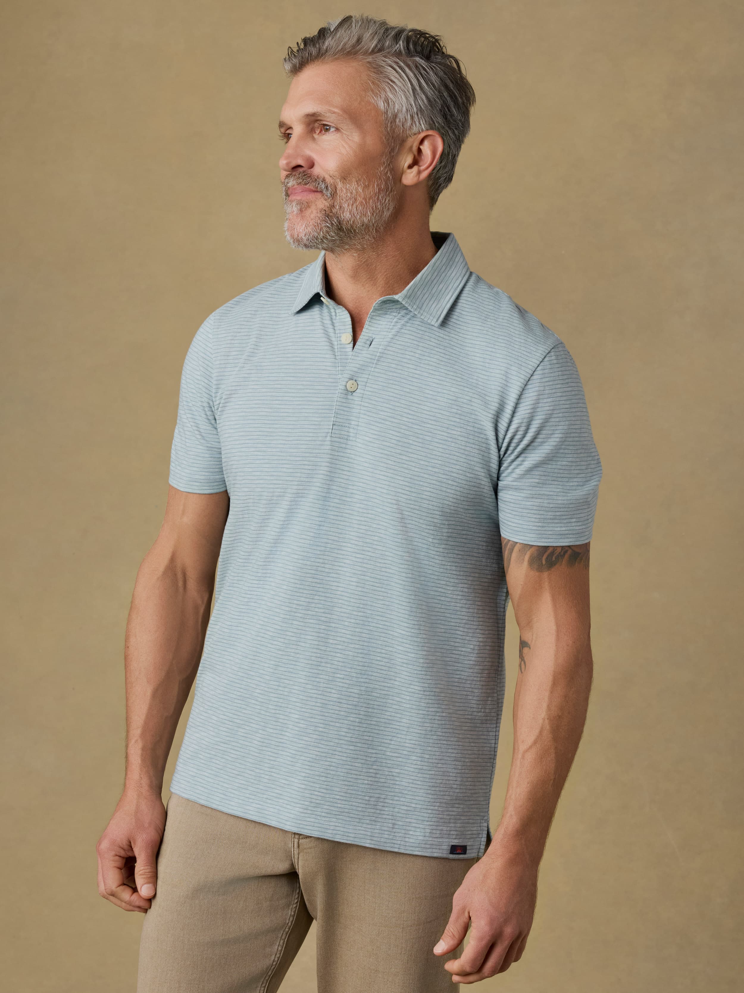 Sunwashed T-Shirt Polo - Dune Stripe Mist | Faherty Brand
