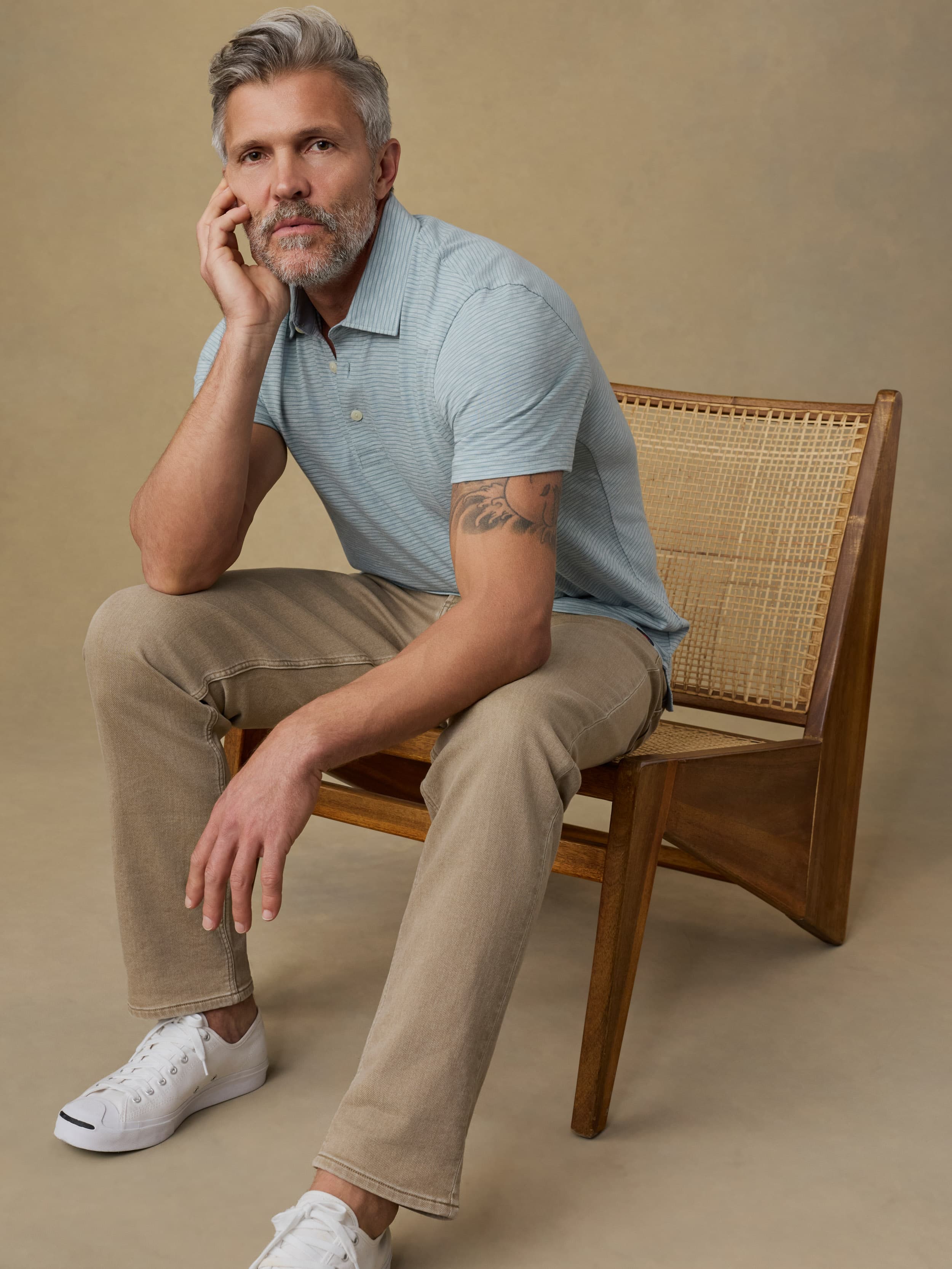 Sunwashed T-Shirt Polo - Dune Stripe Mist | Faherty Brand