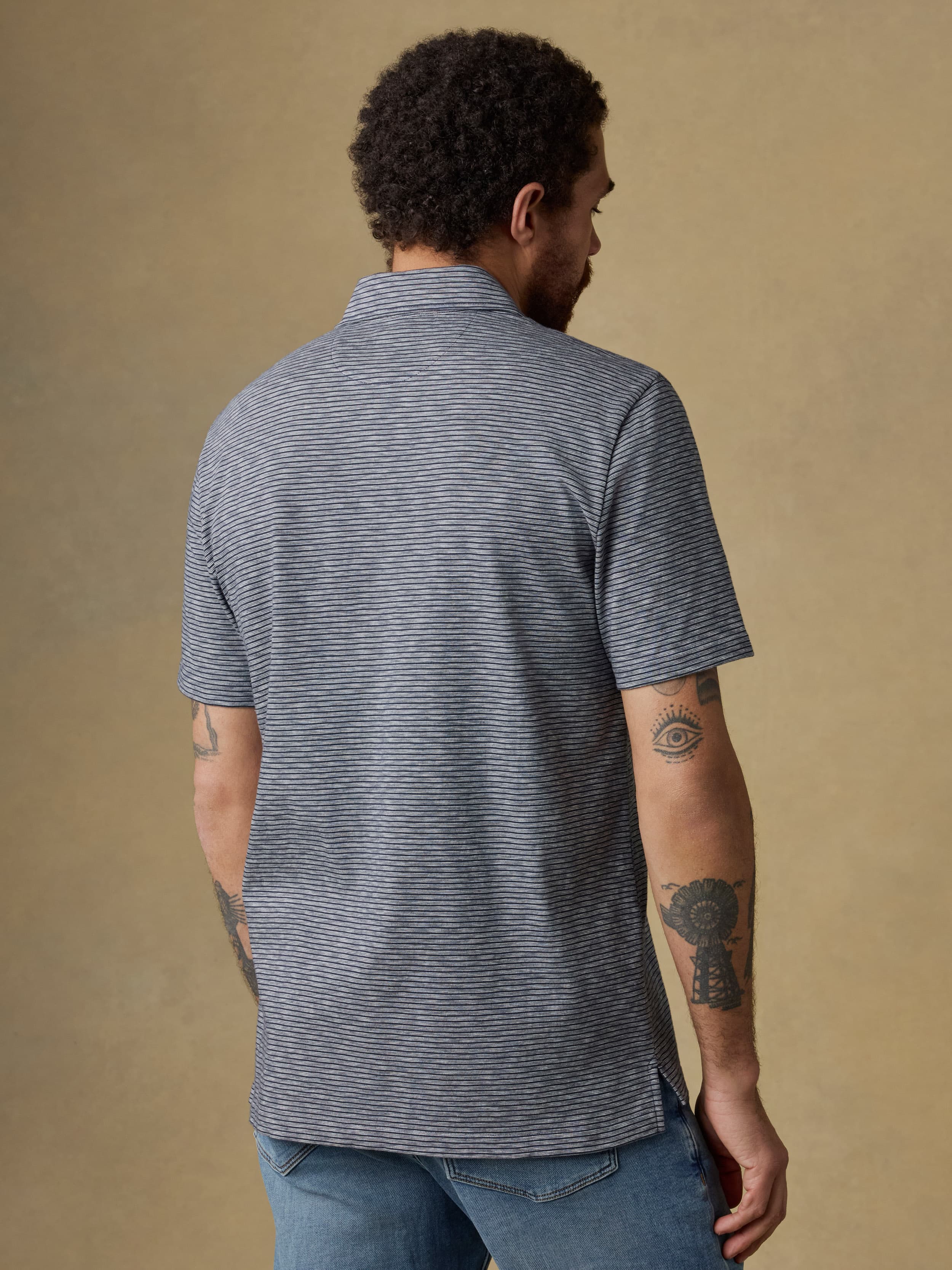 Sunwashed T-Shirt Polo - Dune Stripe Navy | Faherty Brand