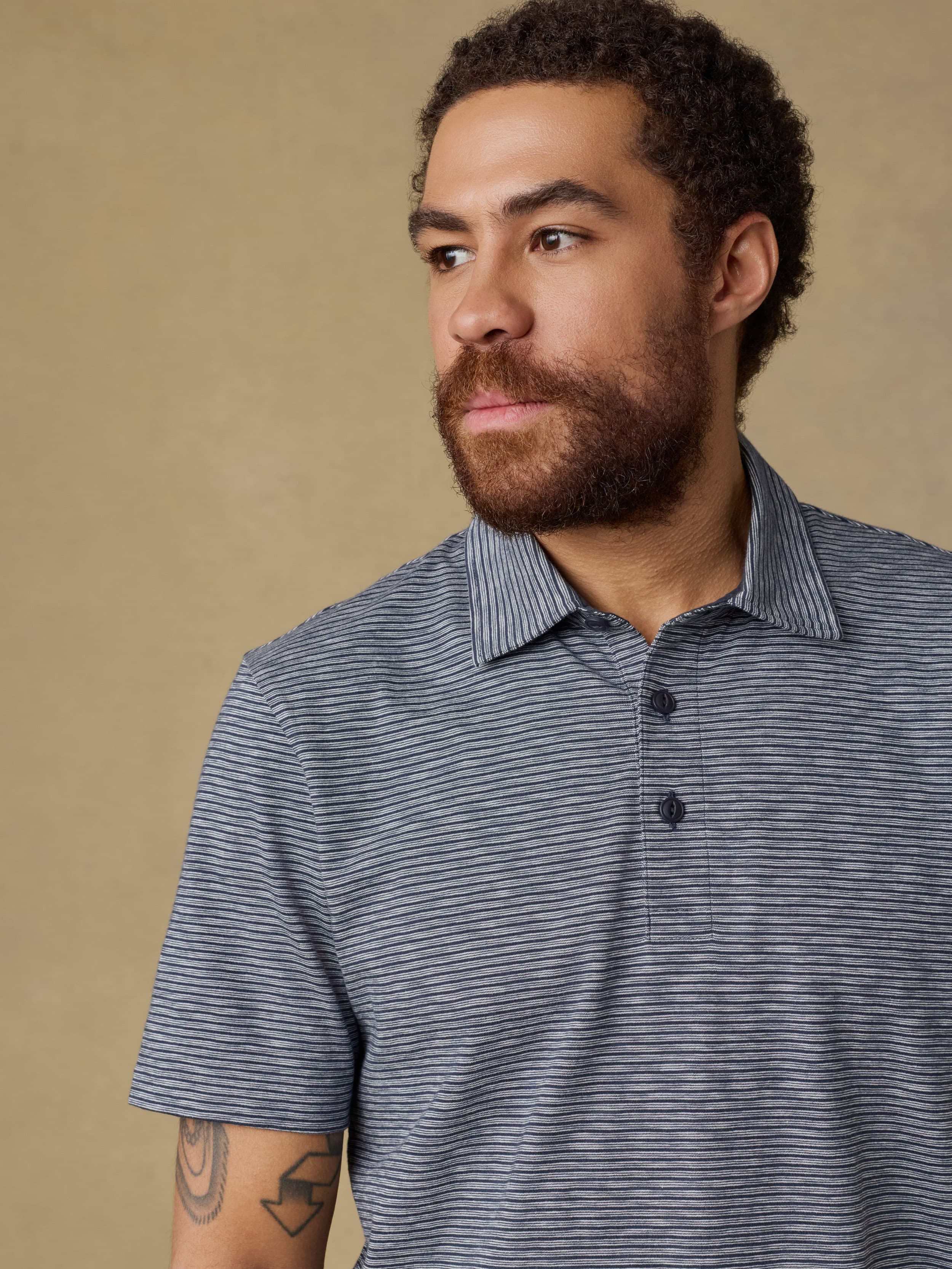 Sunwashed T-Shirt Polo - Dune Stripe Navy | Faherty Brand