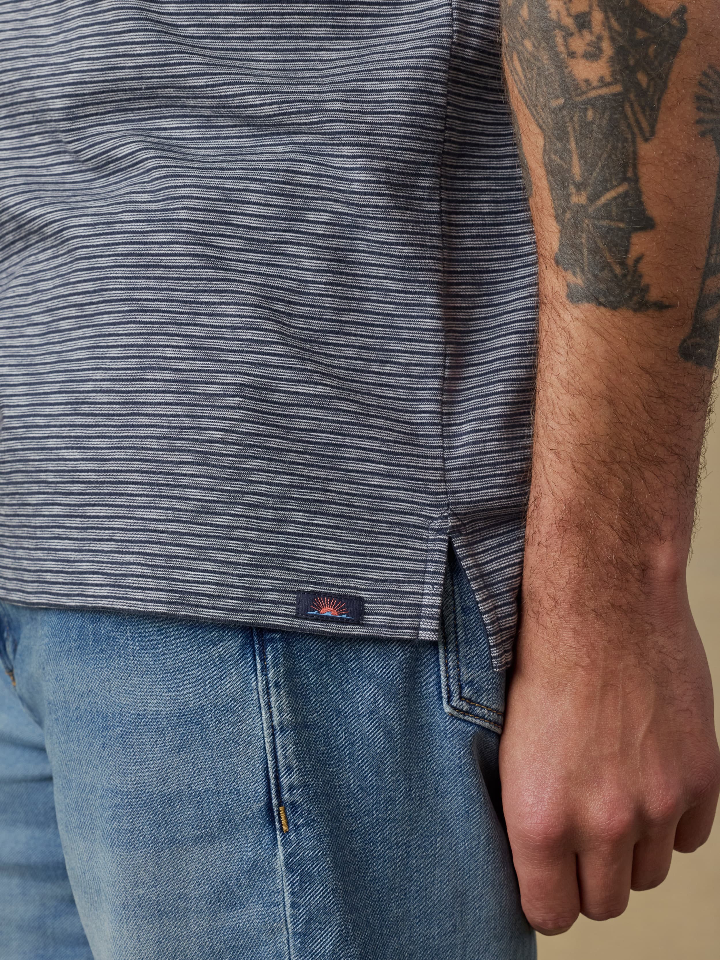 Sunwashed T-Shirt Polo - Dune Stripe Navy | Faherty Brand