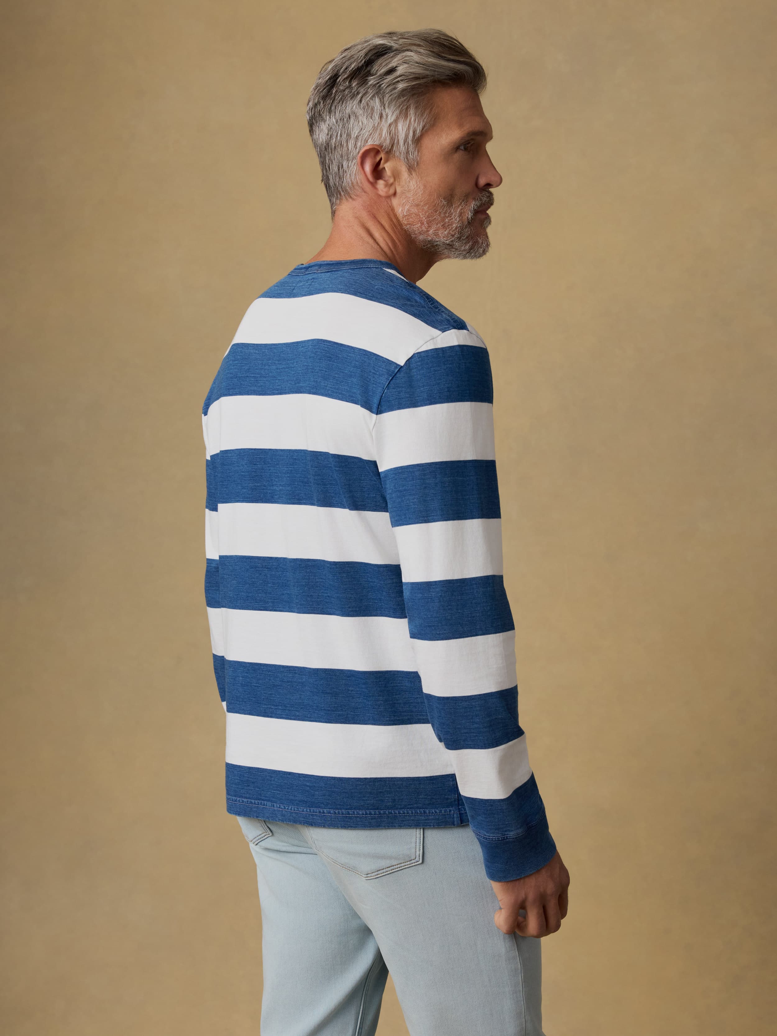 Long-Sleeve Indigo Tee - Indigo Marine Stripe | Faherty Brand