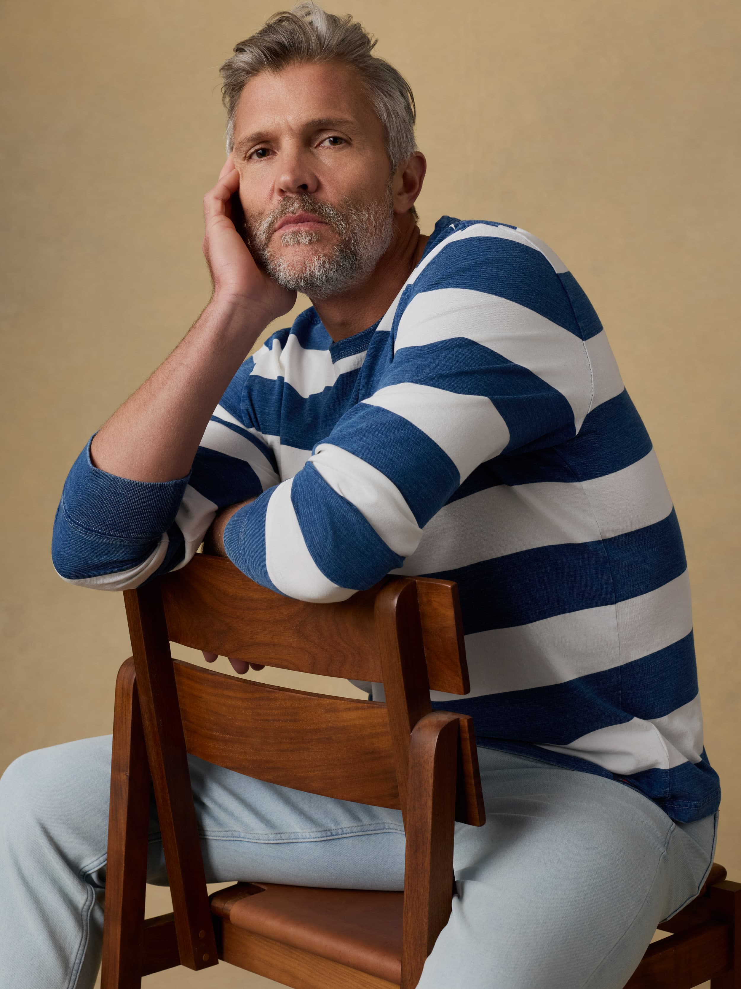 Long-Sleeve Indigo Tee - Indigo Marine Stripe | Faherty Brand