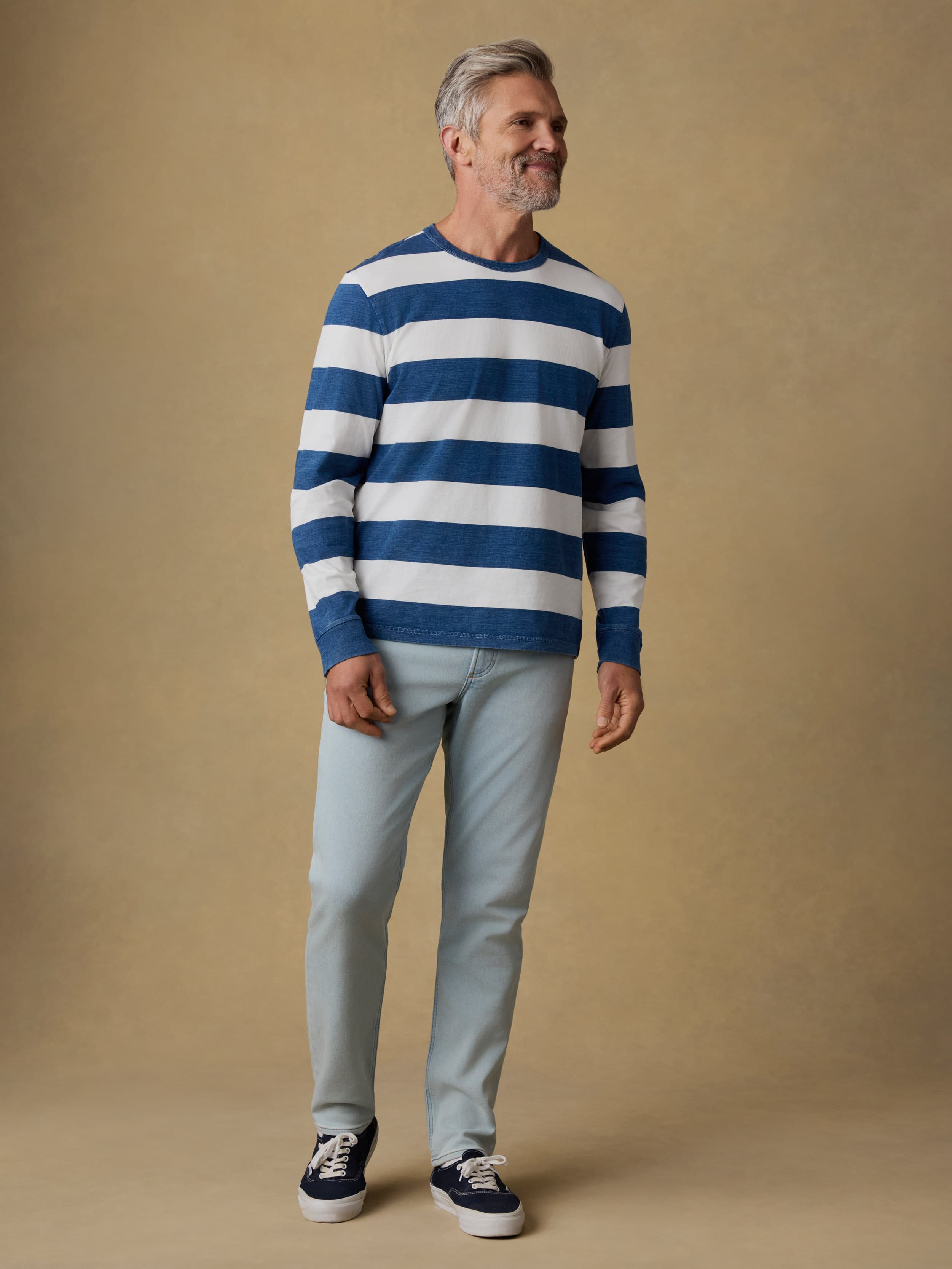Long-Sleeve Indigo Tee - Indigo Marine Stripe | Faherty Brand