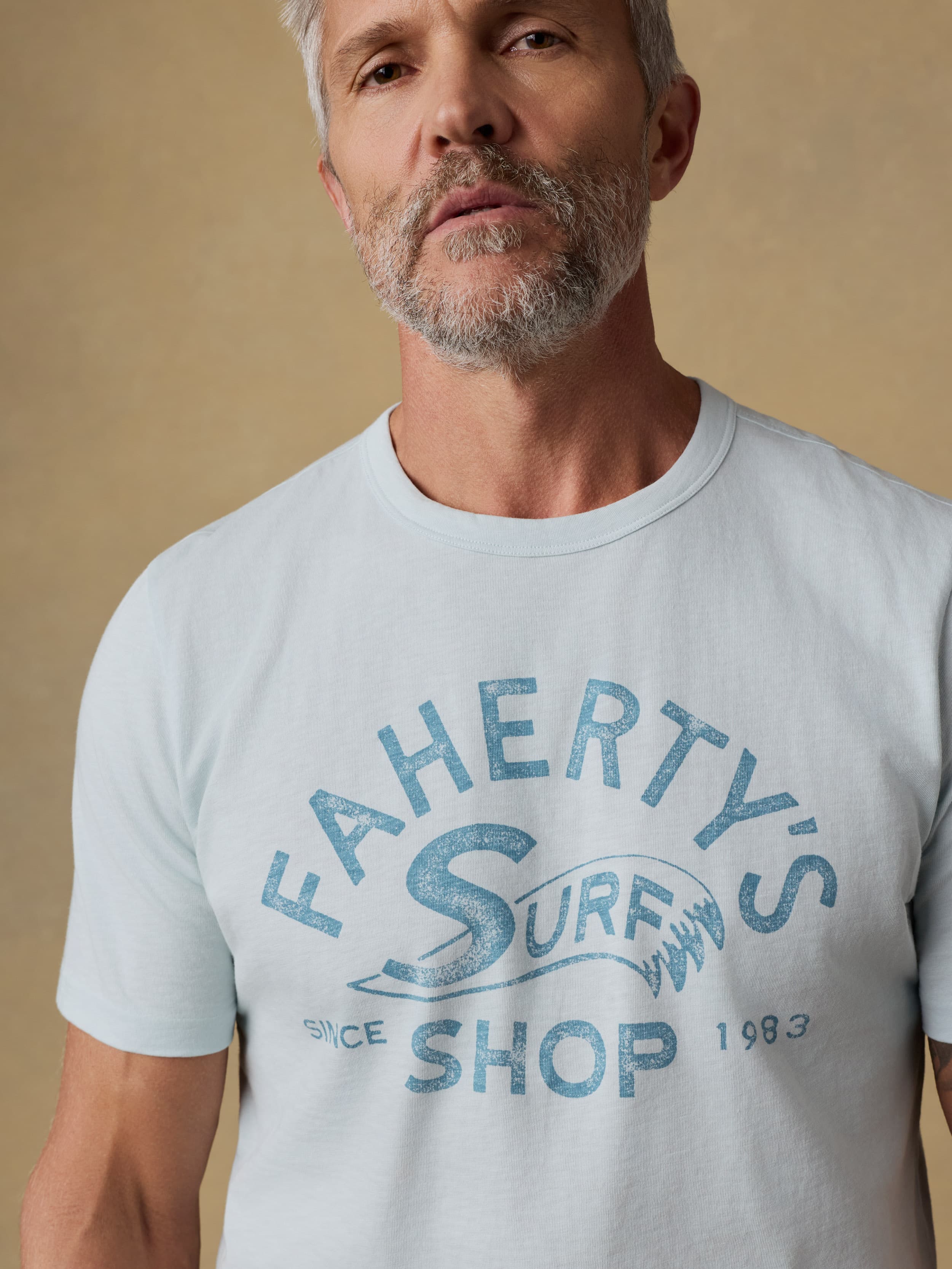 Surf Shop Sunwashed Regenerative Tee - Sky | Faherty Brand