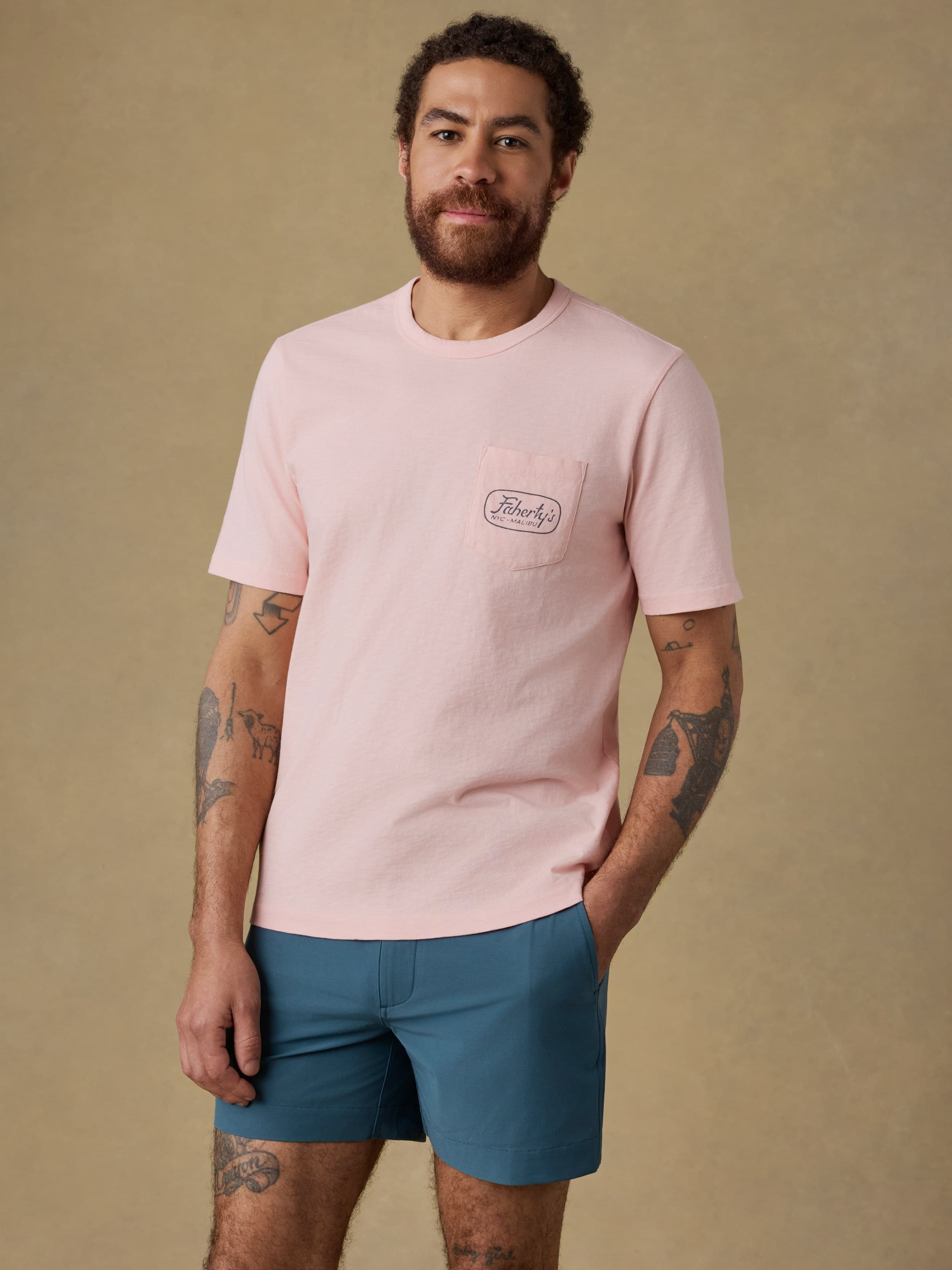 Surf Shop Sunwashed Regenerative Pocket Tee - Pink Sand | Faherty Brand